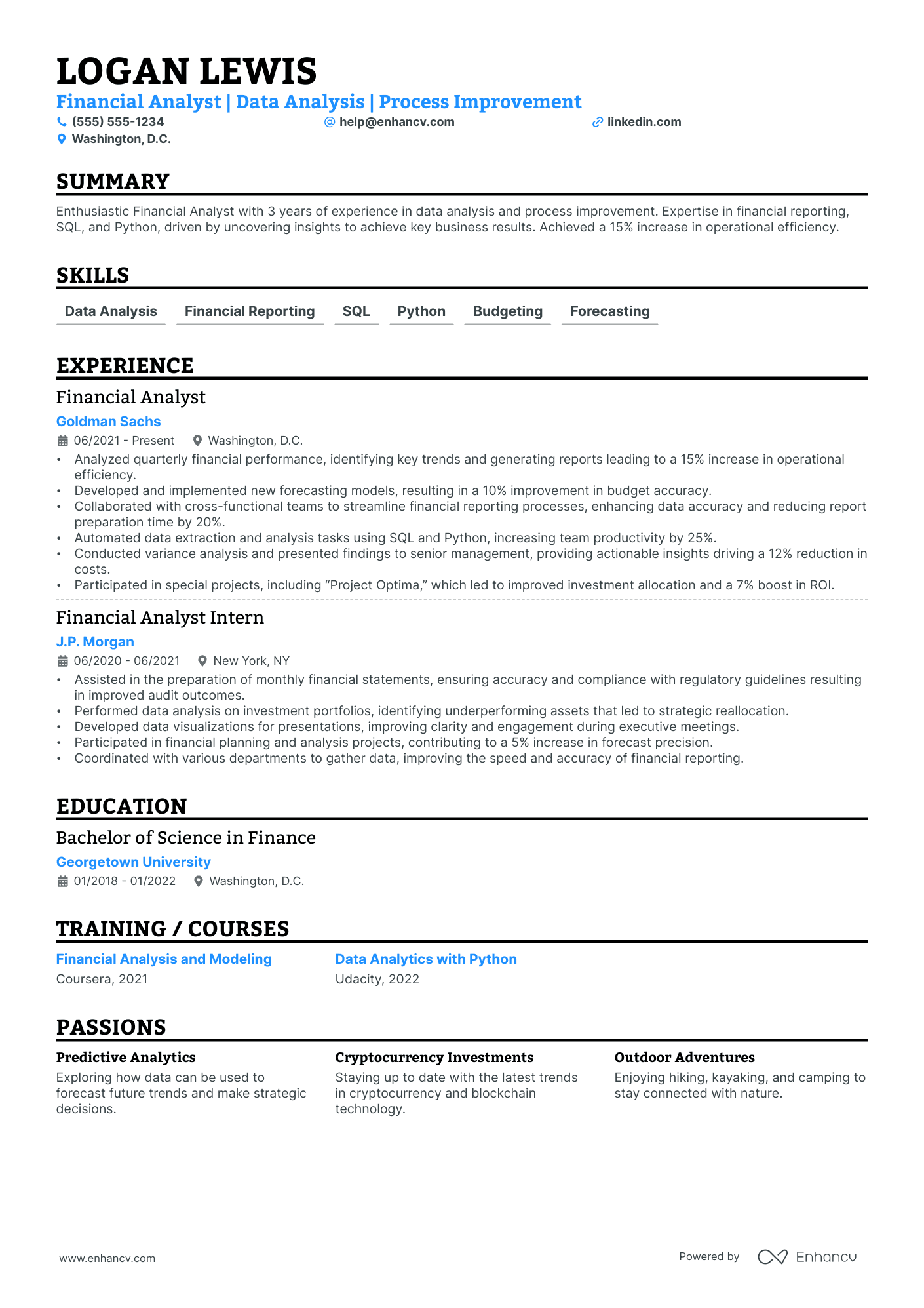 Financial Securities Analyst resume example