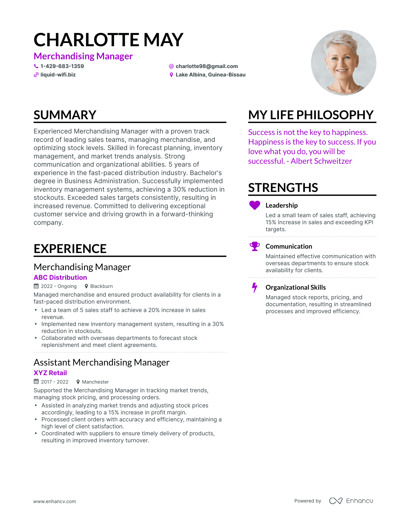 Merchandising Manager resume example