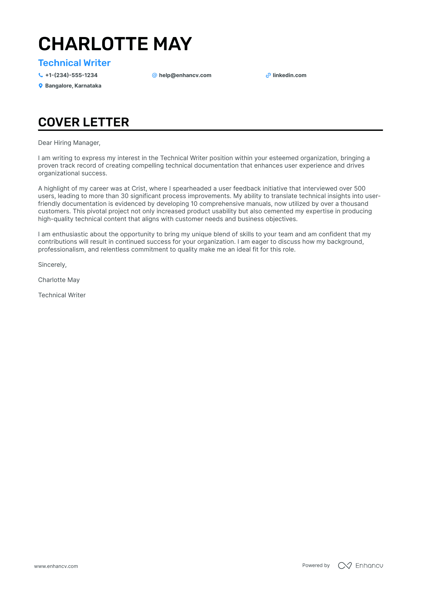 Technical Writer cover letter