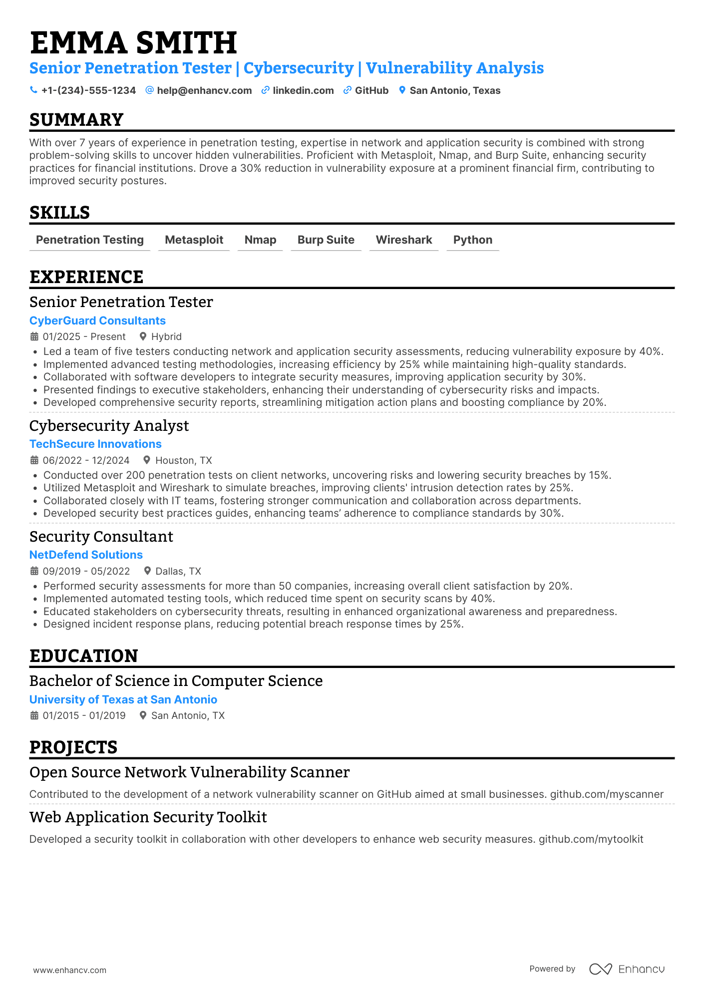 Penetration Tester resume example