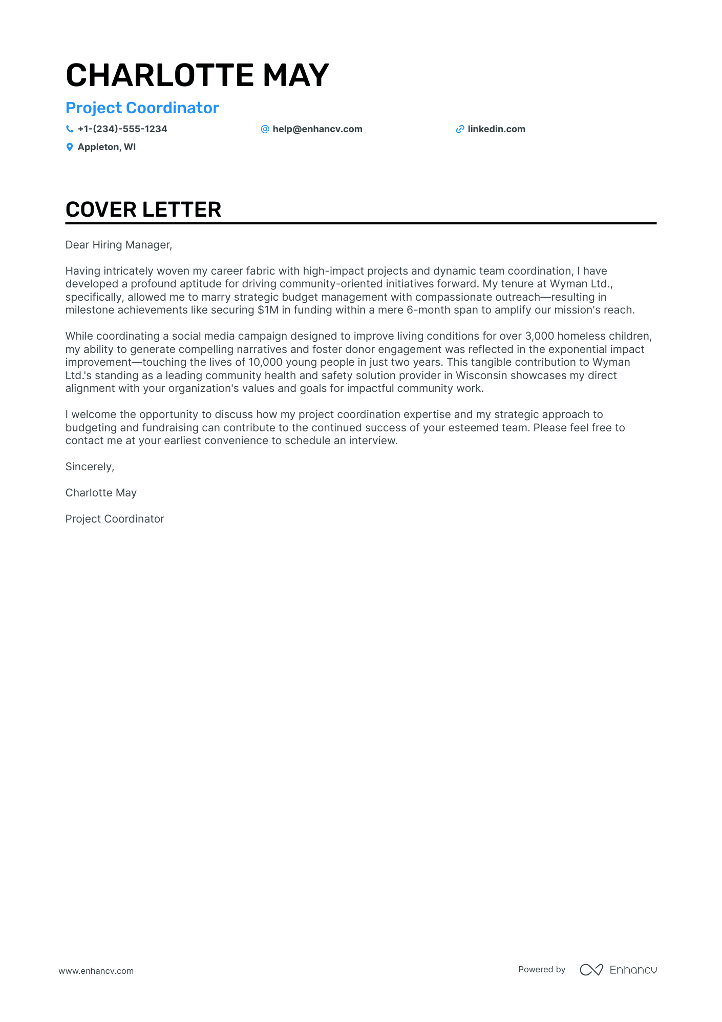 Project Coordinator cover letter