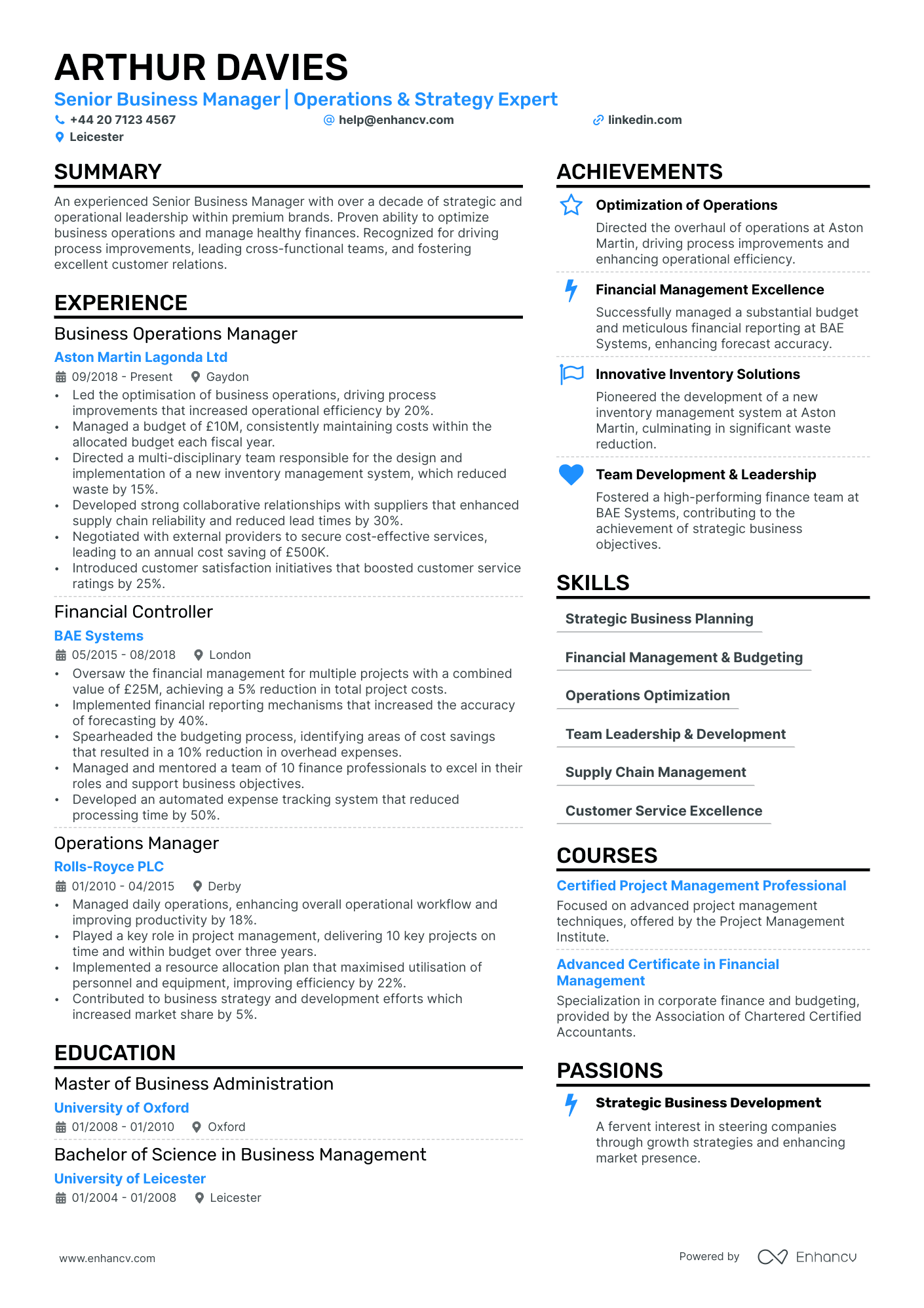 Operations Manager cv example