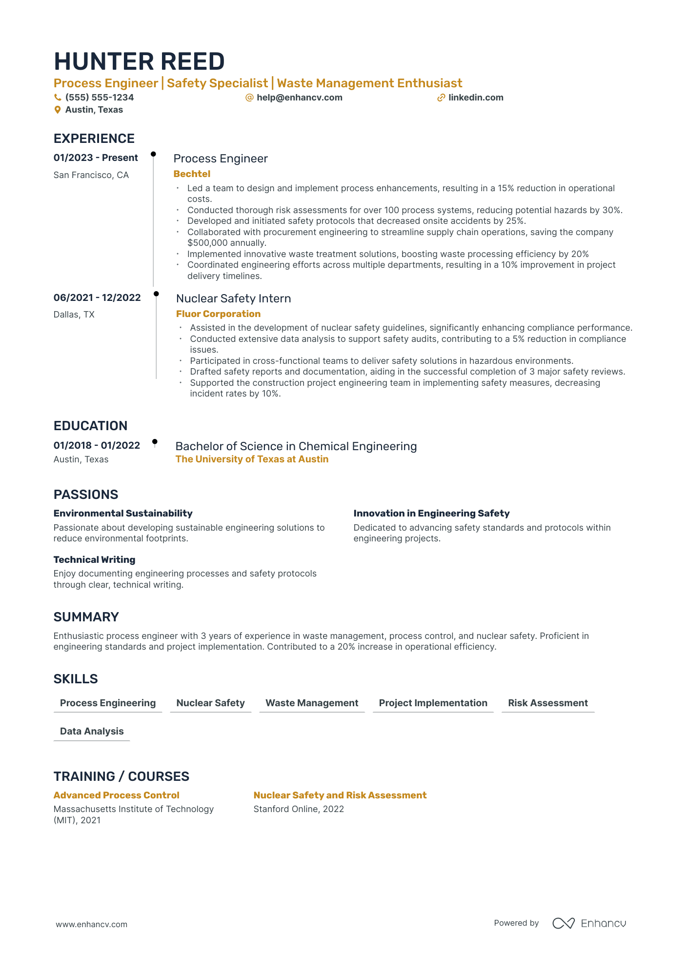 Chemical Production Engineer resume example