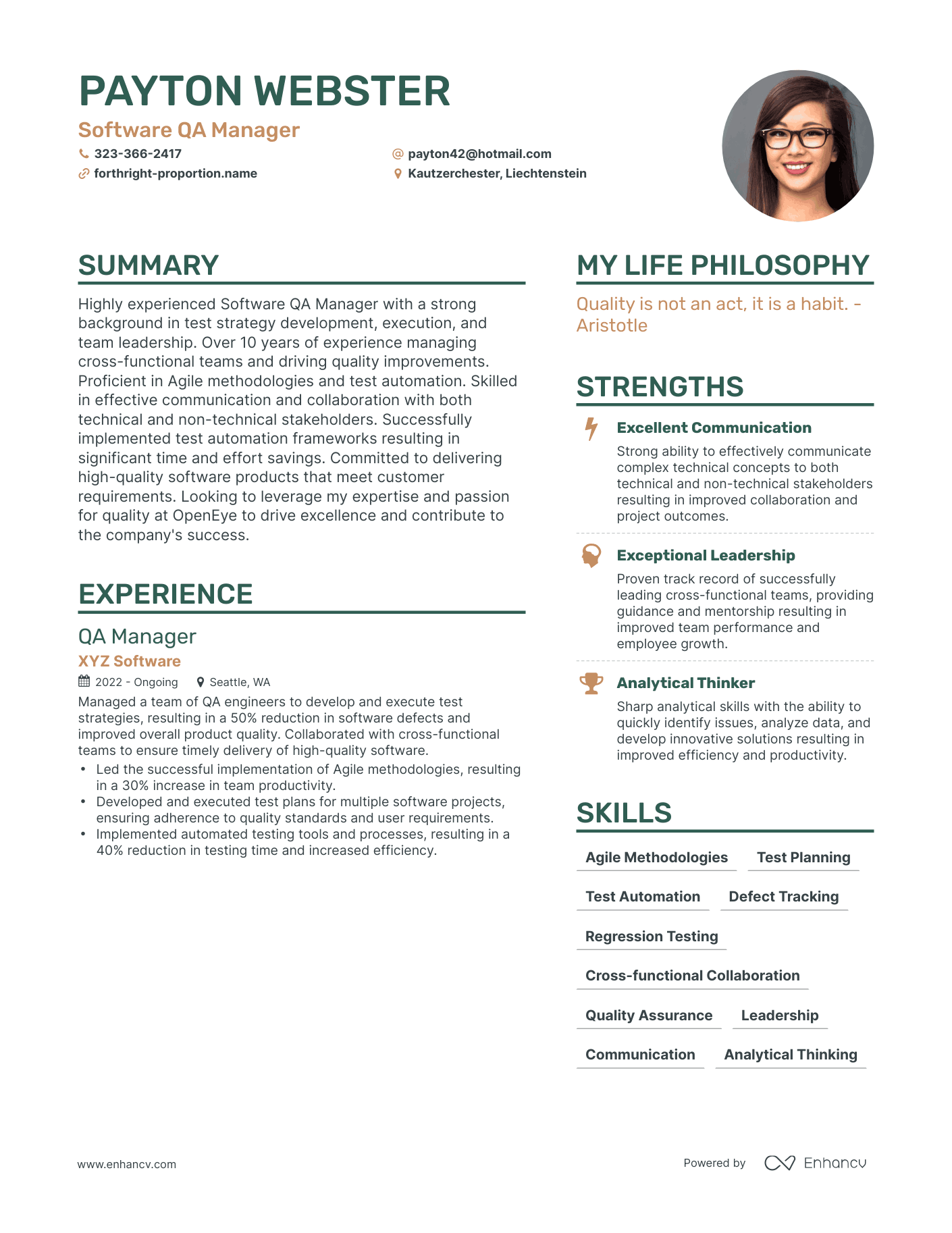 Modern Software QA Manager Resume Example
