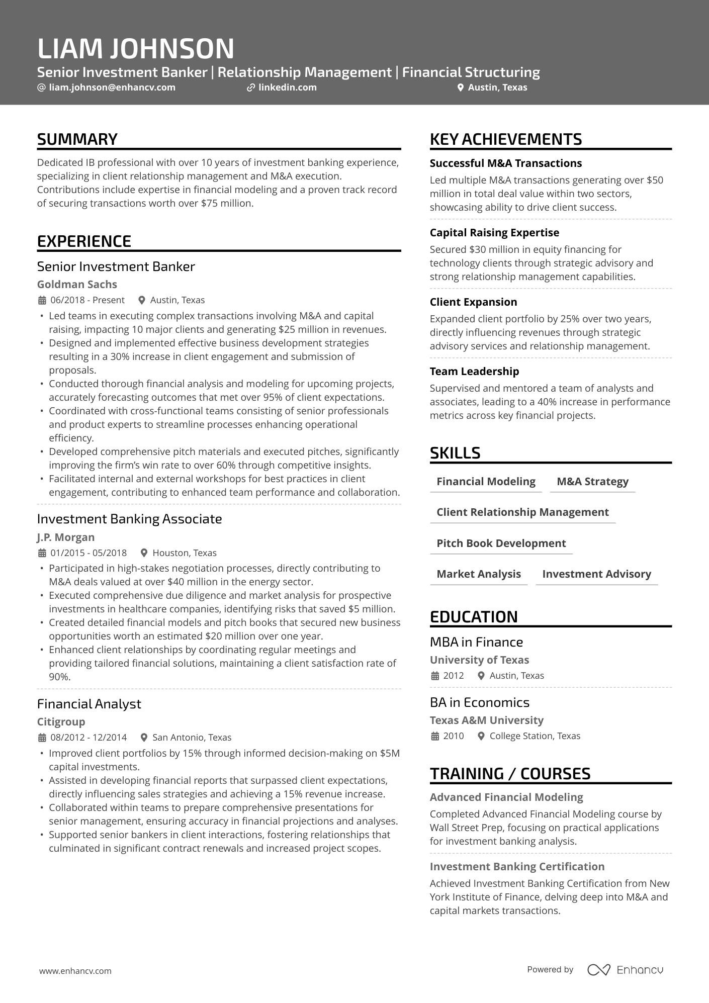 investment banking resume example