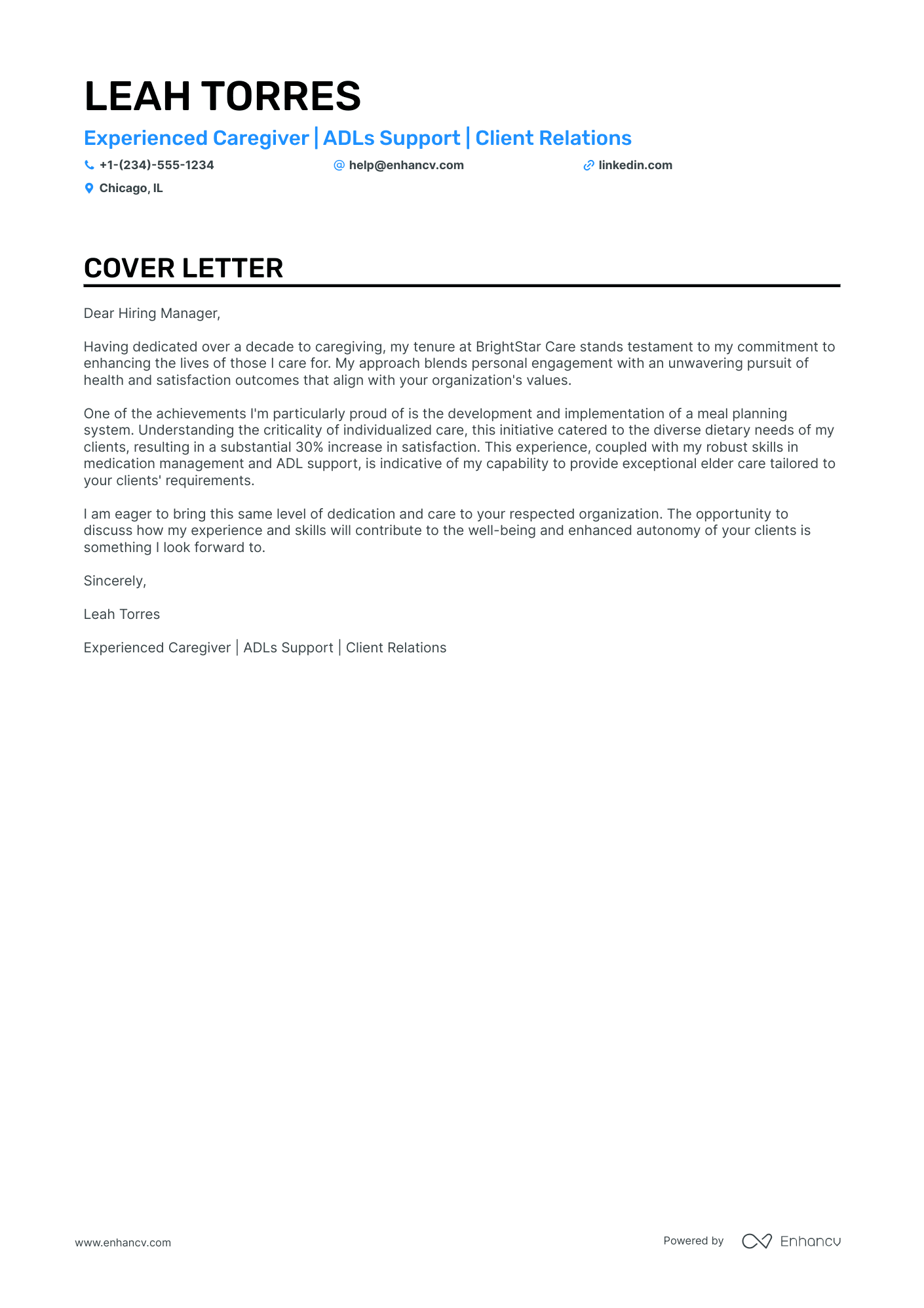 Home Health Aide cover letter