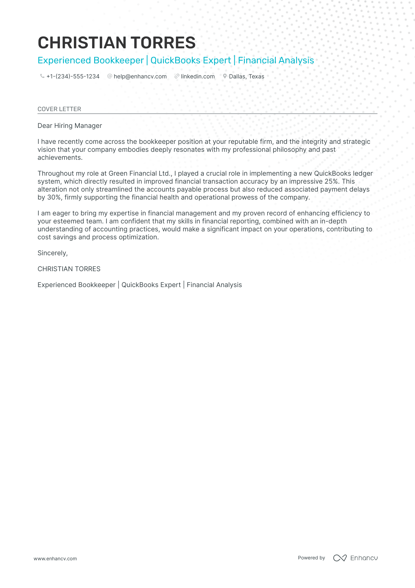 Bookkeeper cover letter