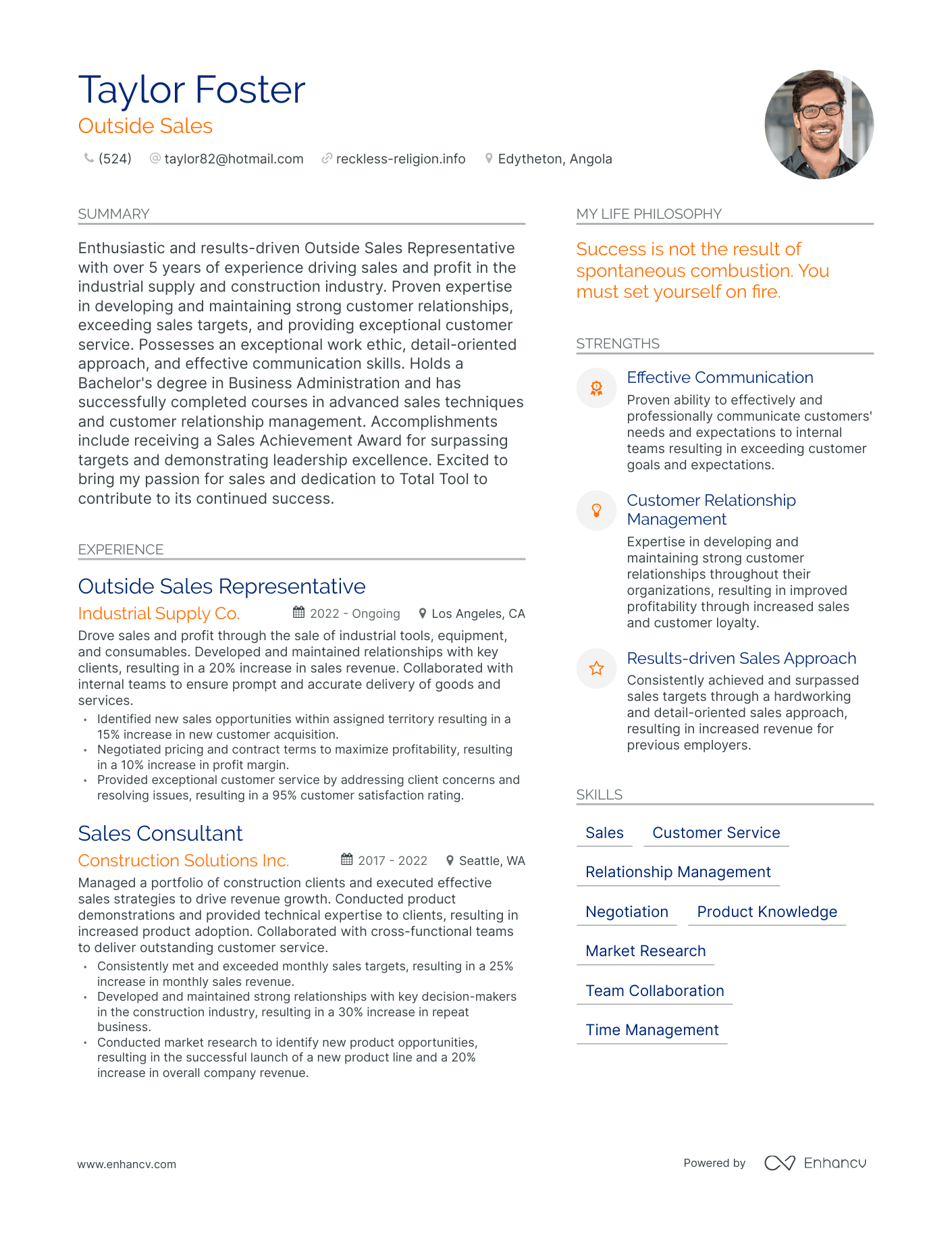 Outside Sales resume example
