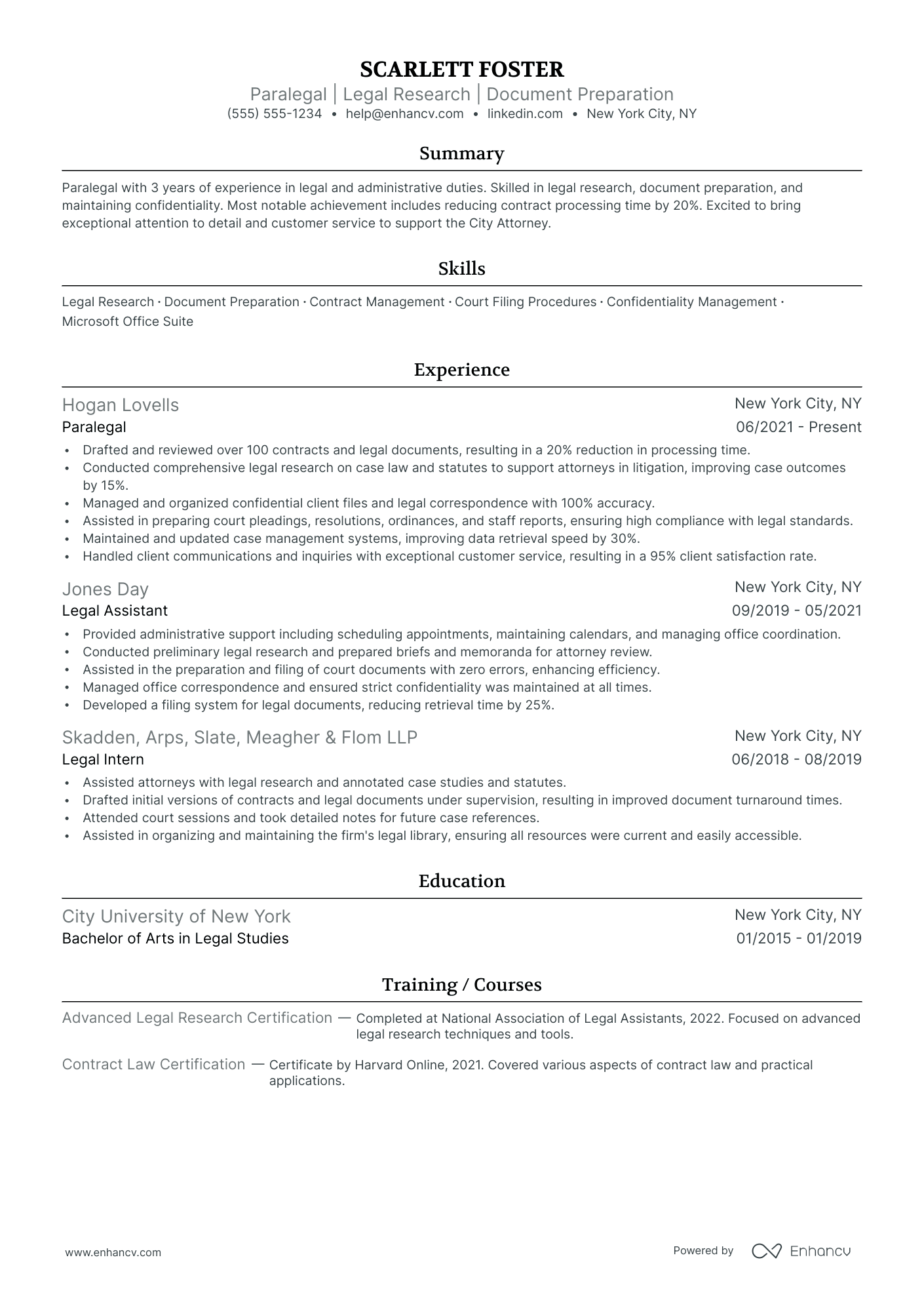 Paralegal resume example