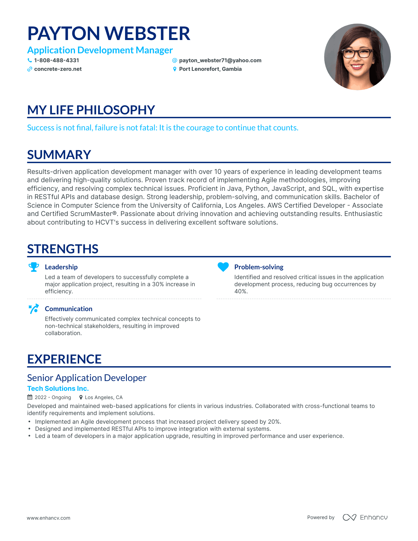 Creative Application Development Manager Resume Example