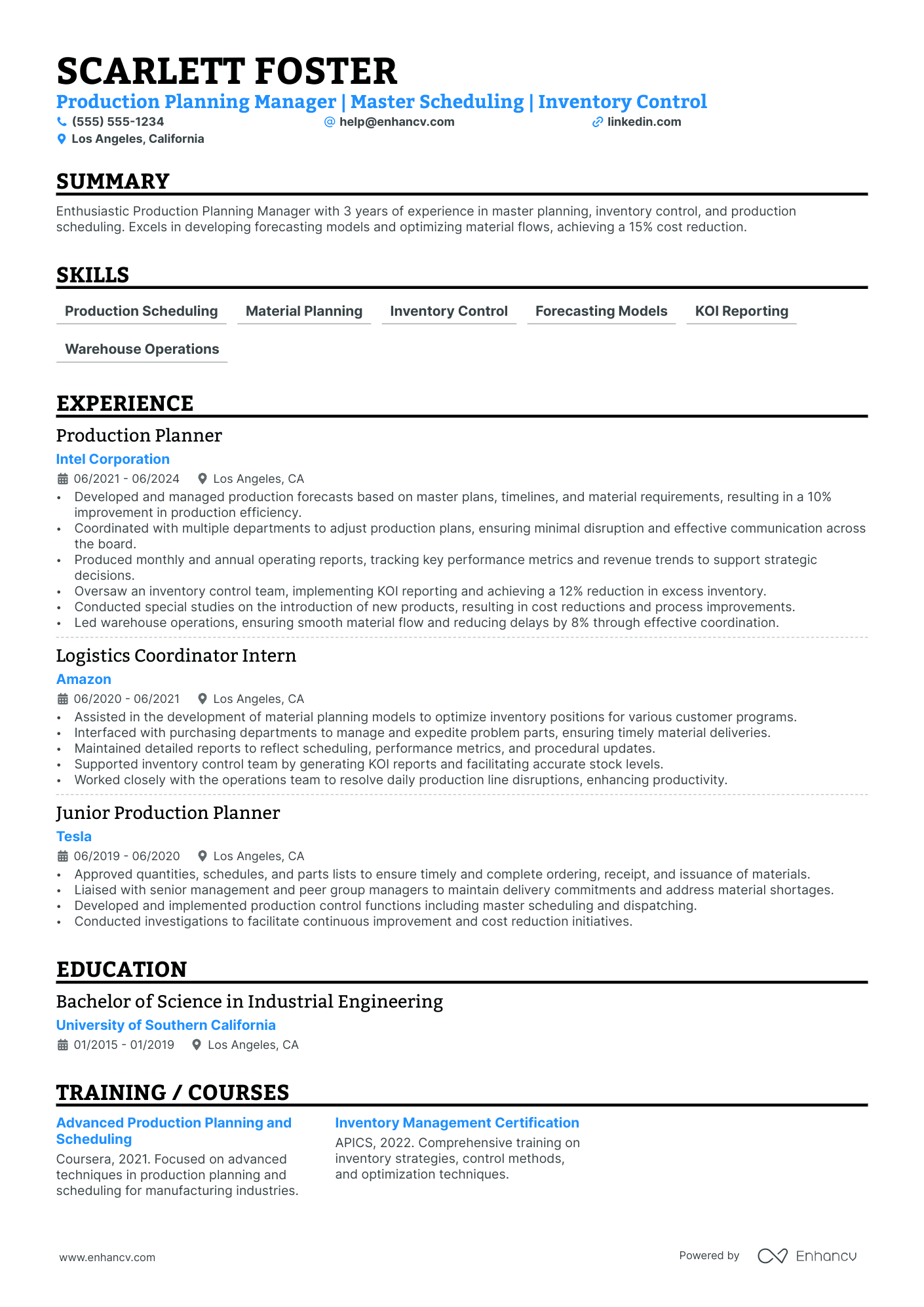 Production Planning Manager Resume Example Resume Example