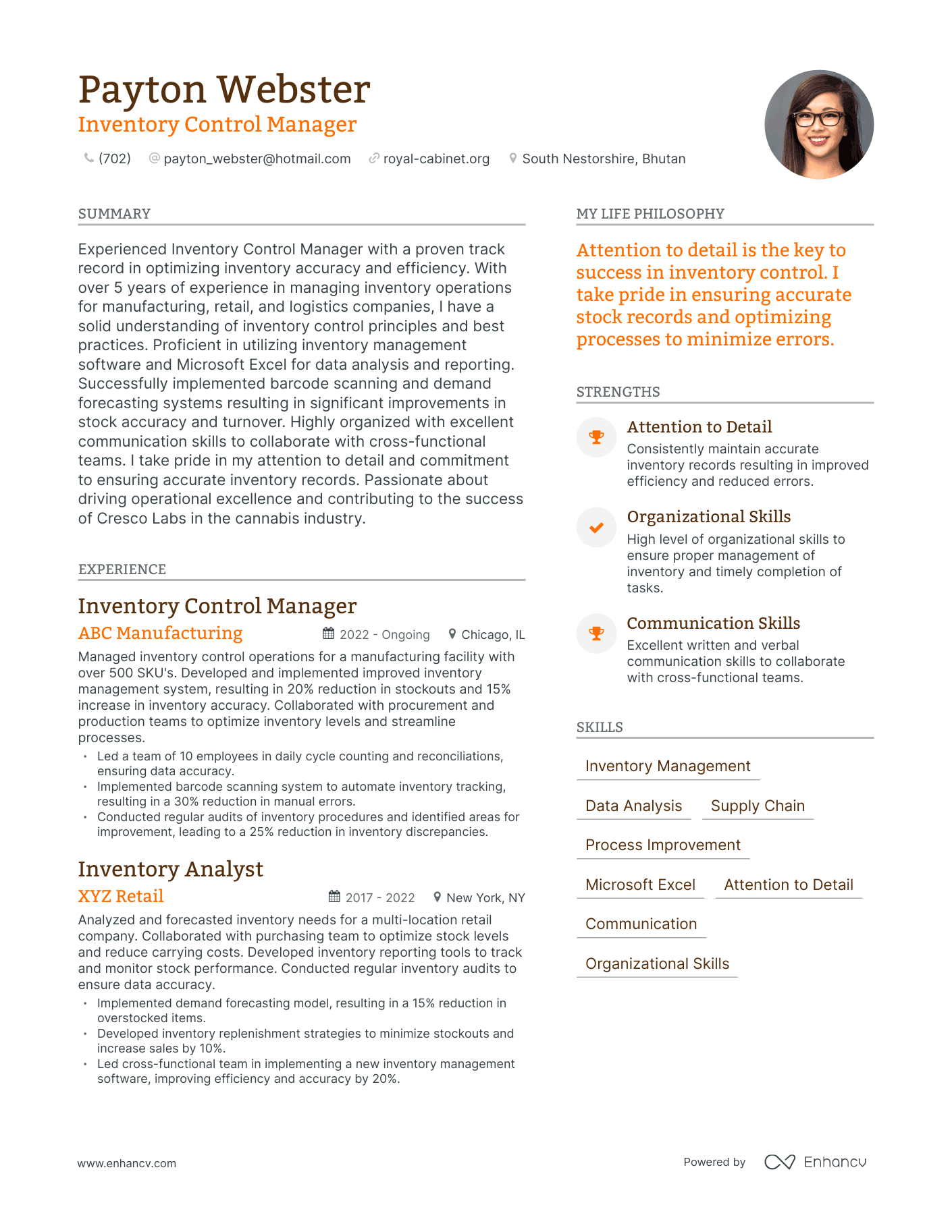 Modern Inventory Control Manager Resume Example