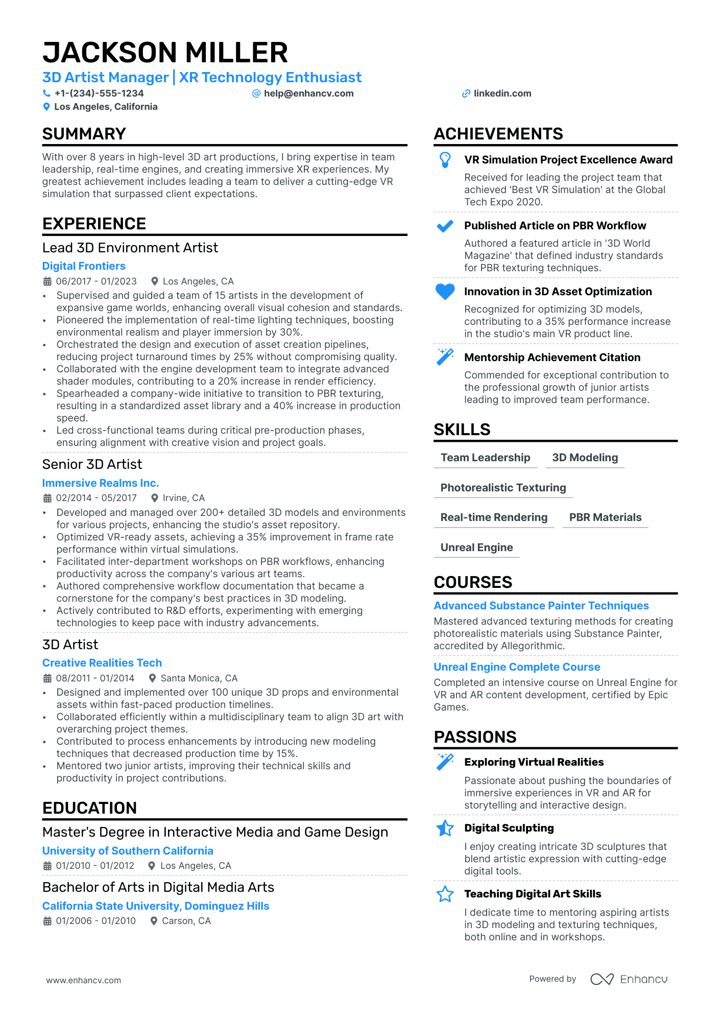 Artist Manager resume example