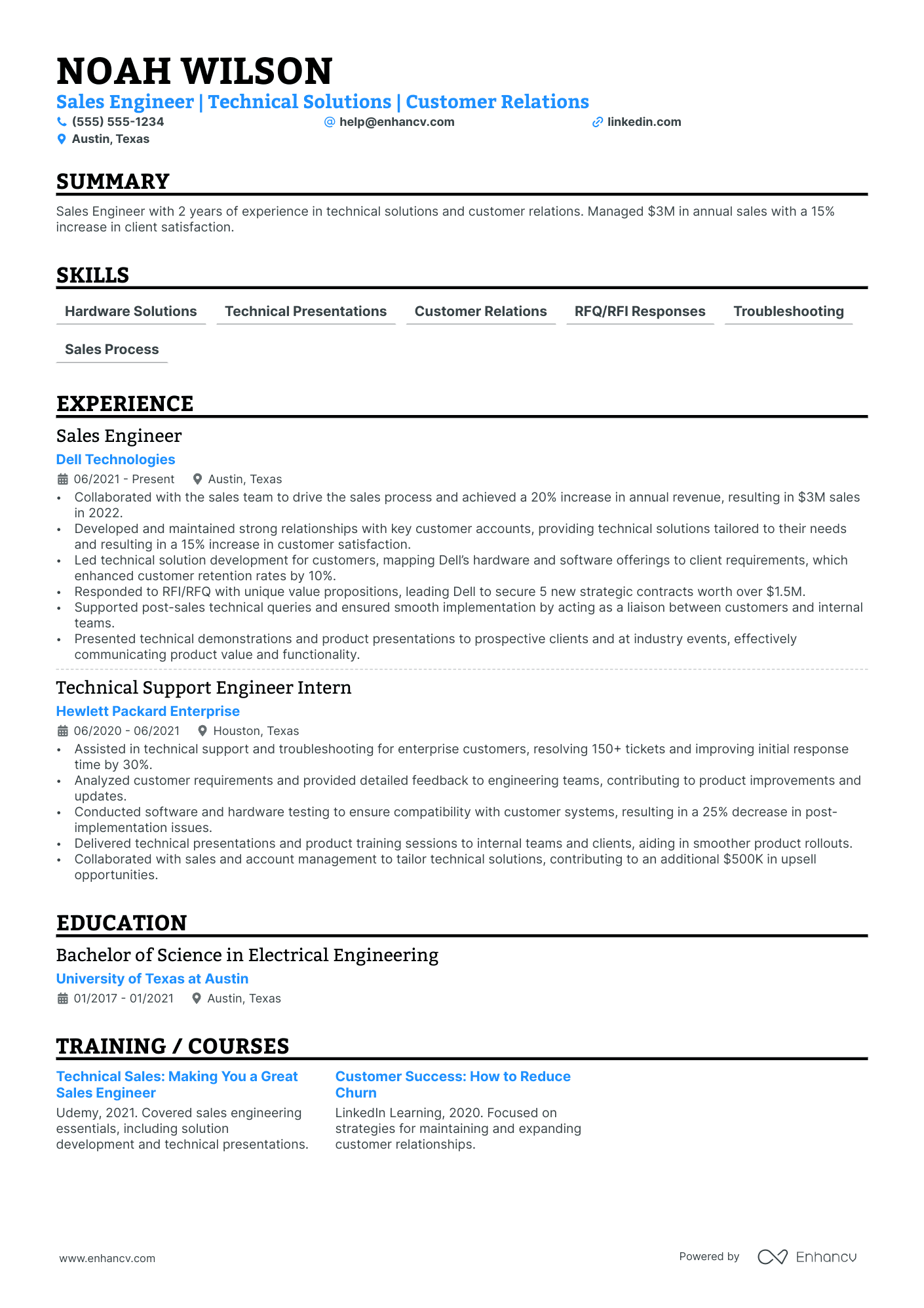 Sales Engineer resume example