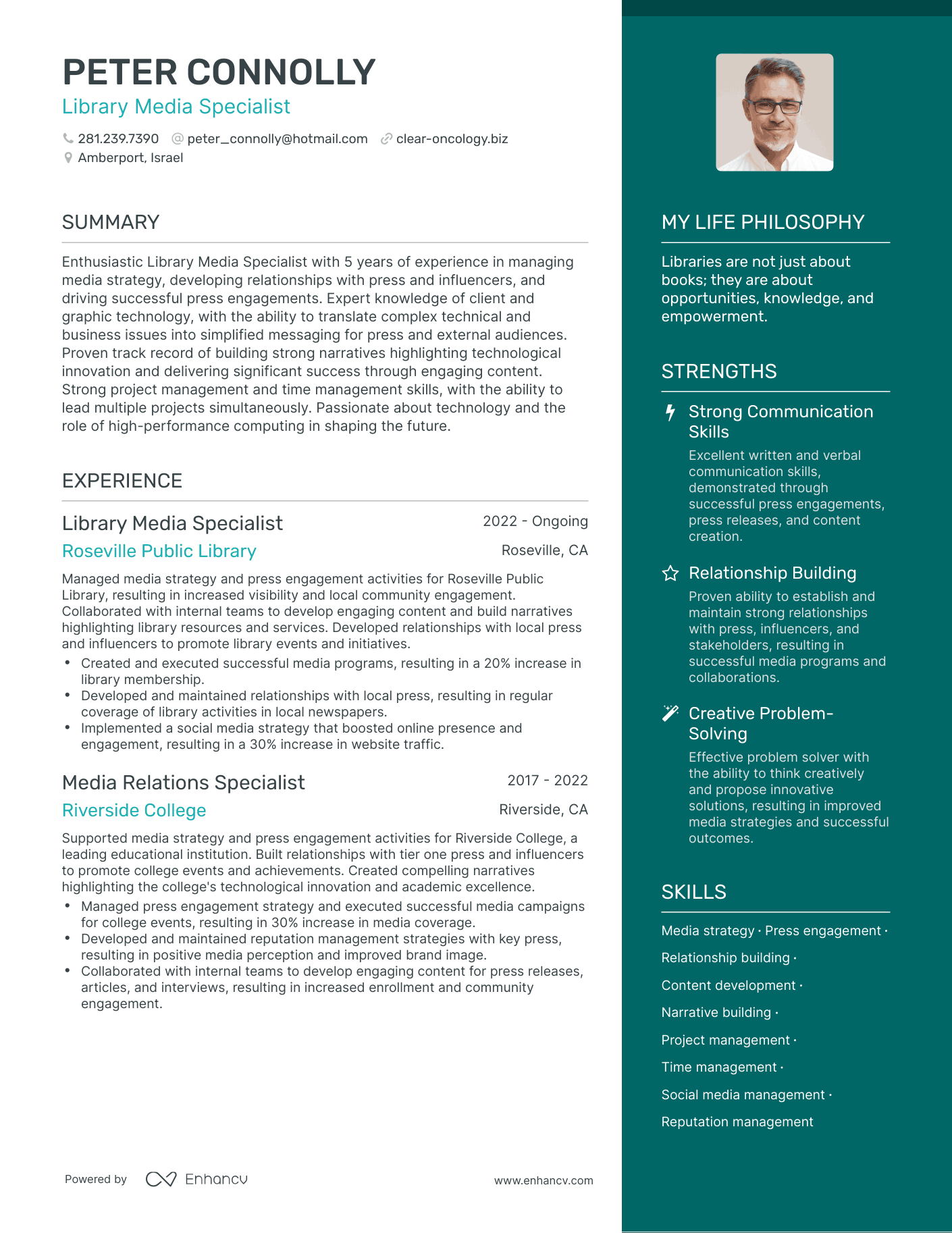 Modern Library Media Specialist Resume Example