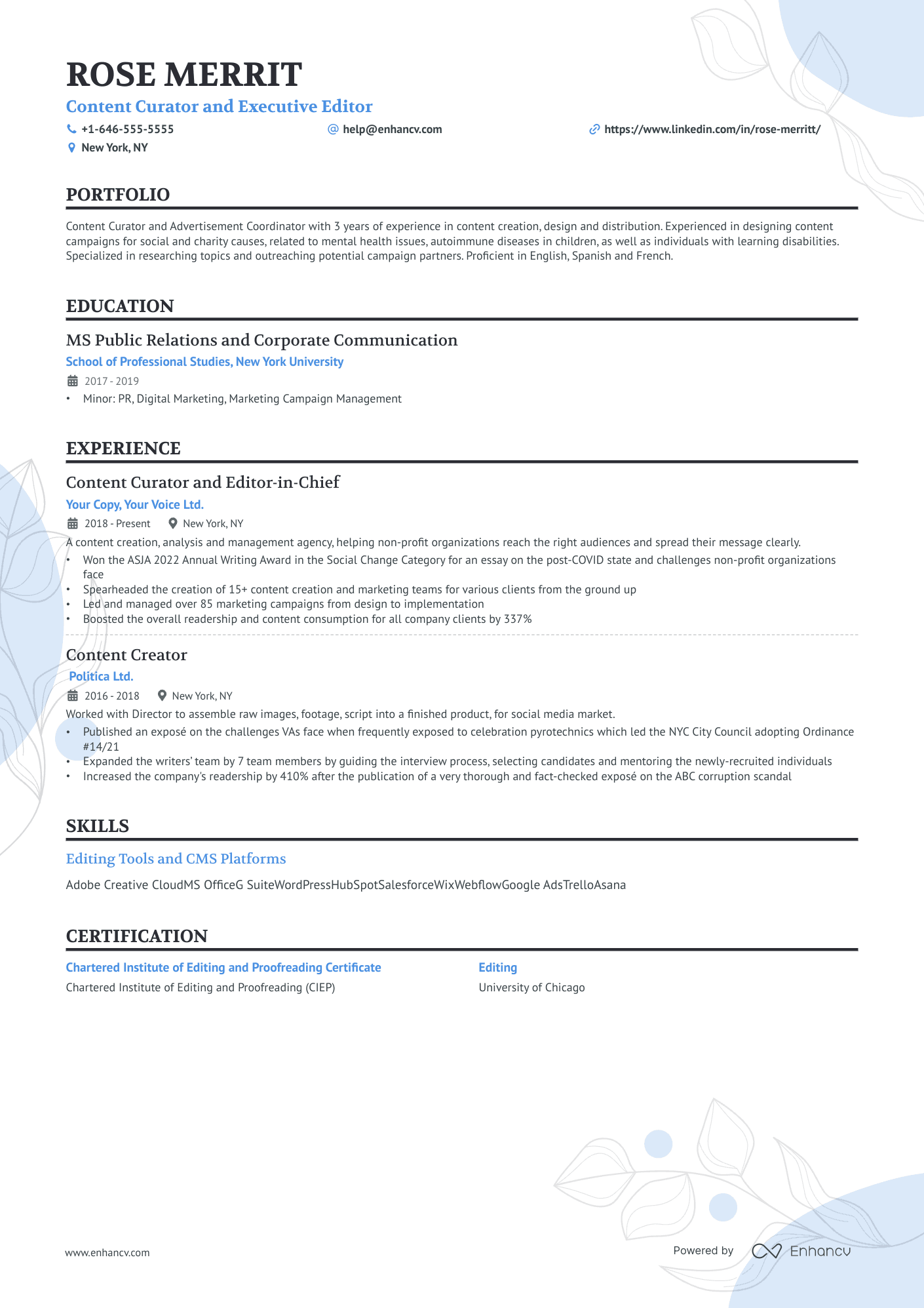 Editor resume example
