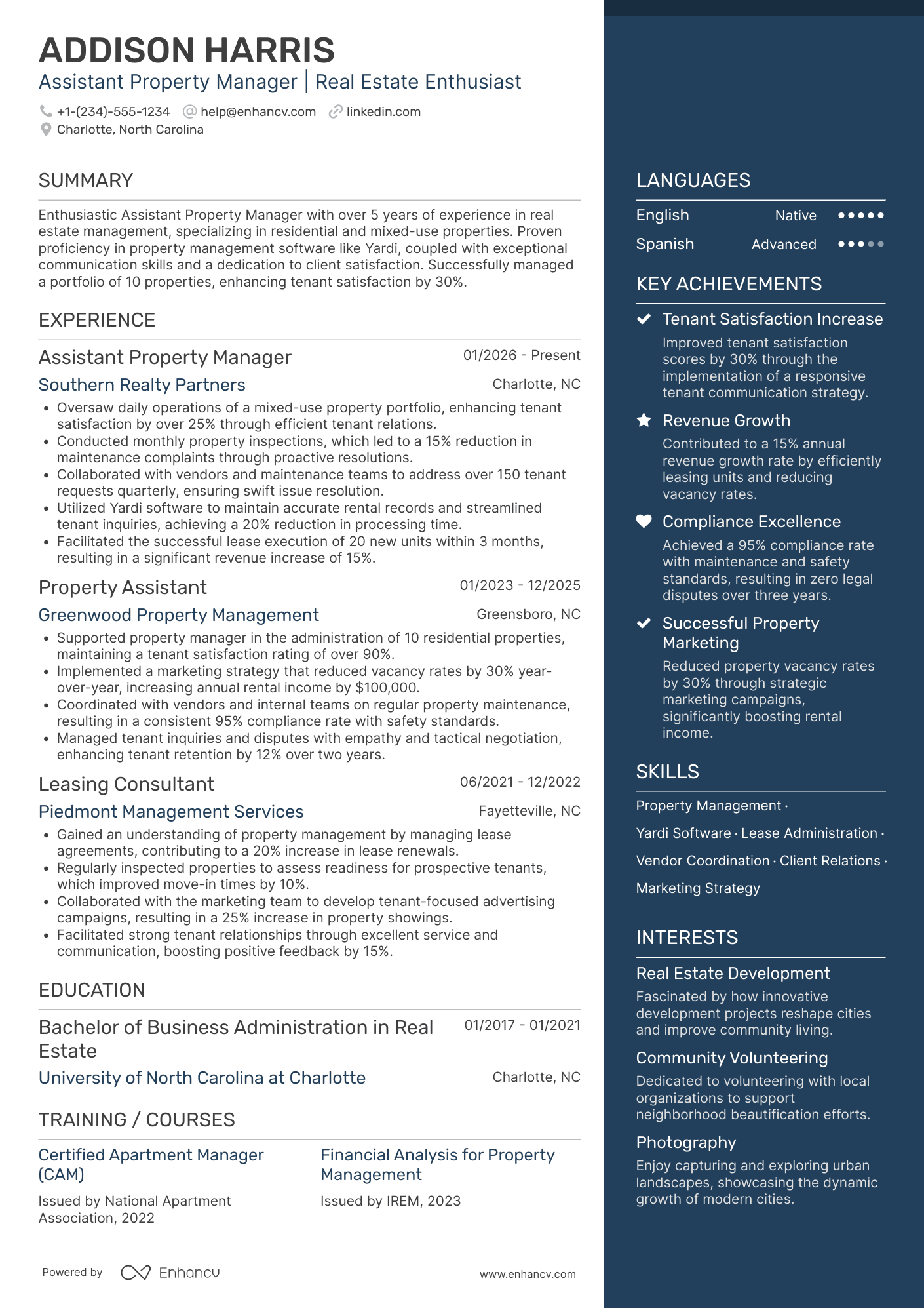 Assistant Property Manager resume example