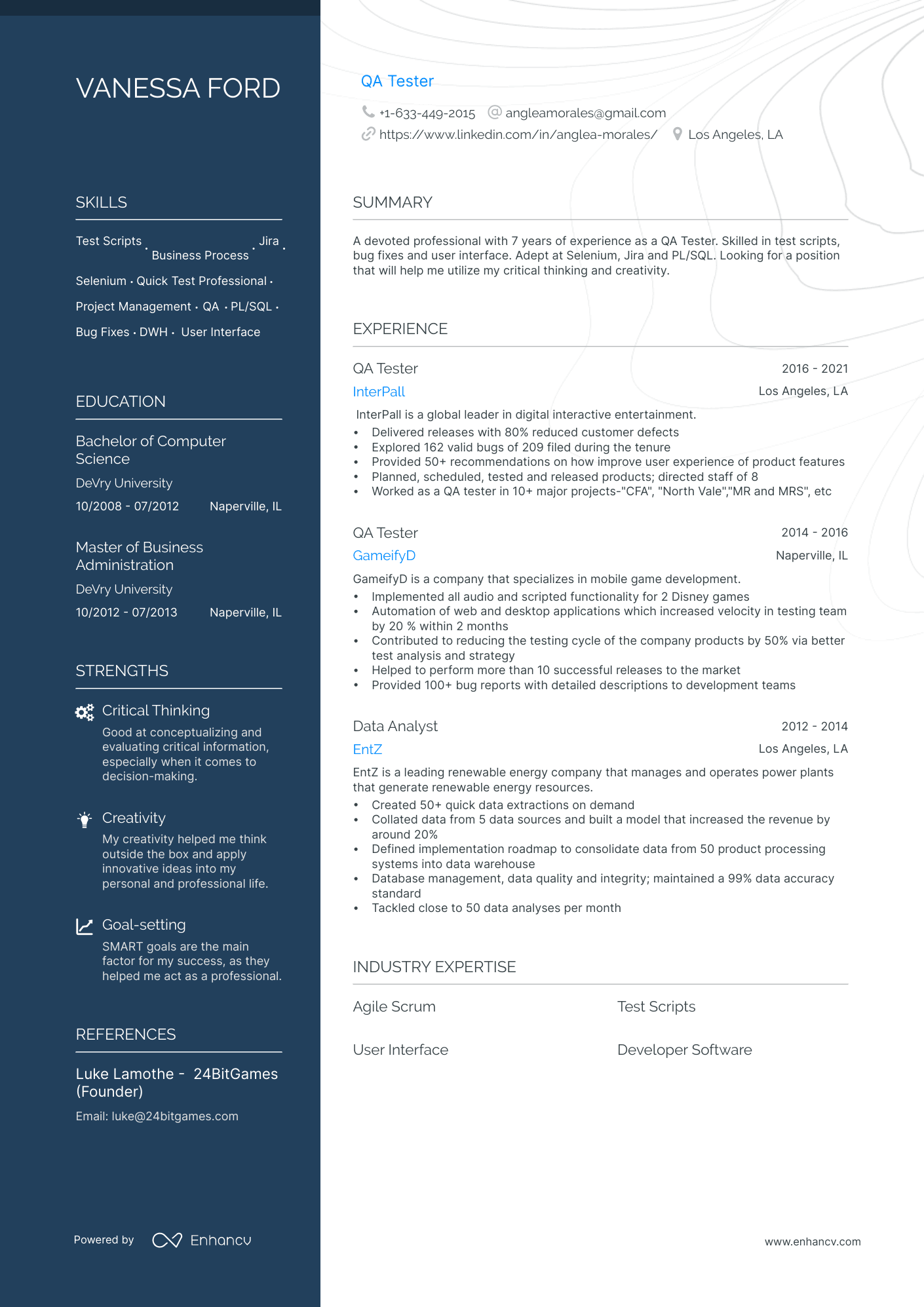 qa tester resume example