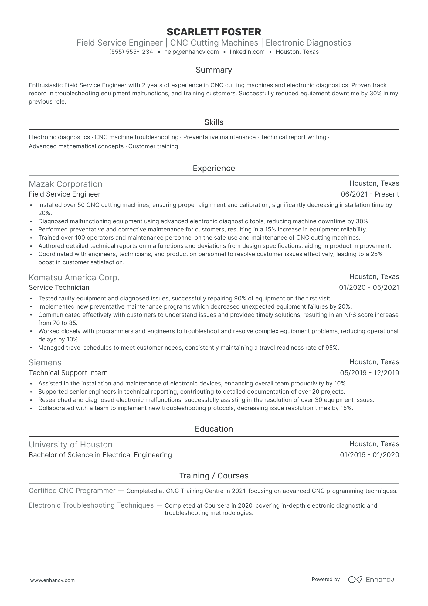 Field Service Engineer Resume Example Resume Example