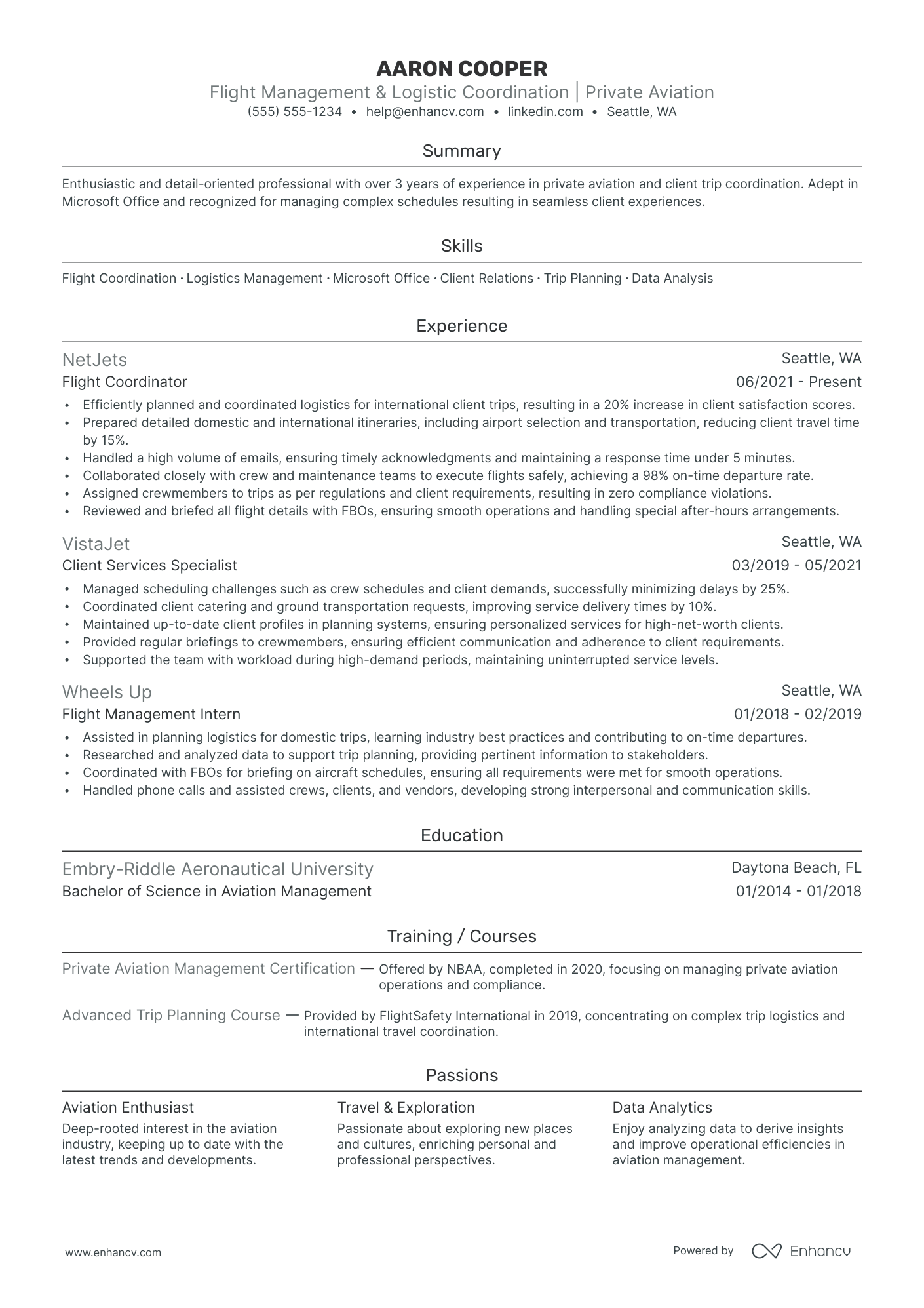 International Flight Attendant resume example