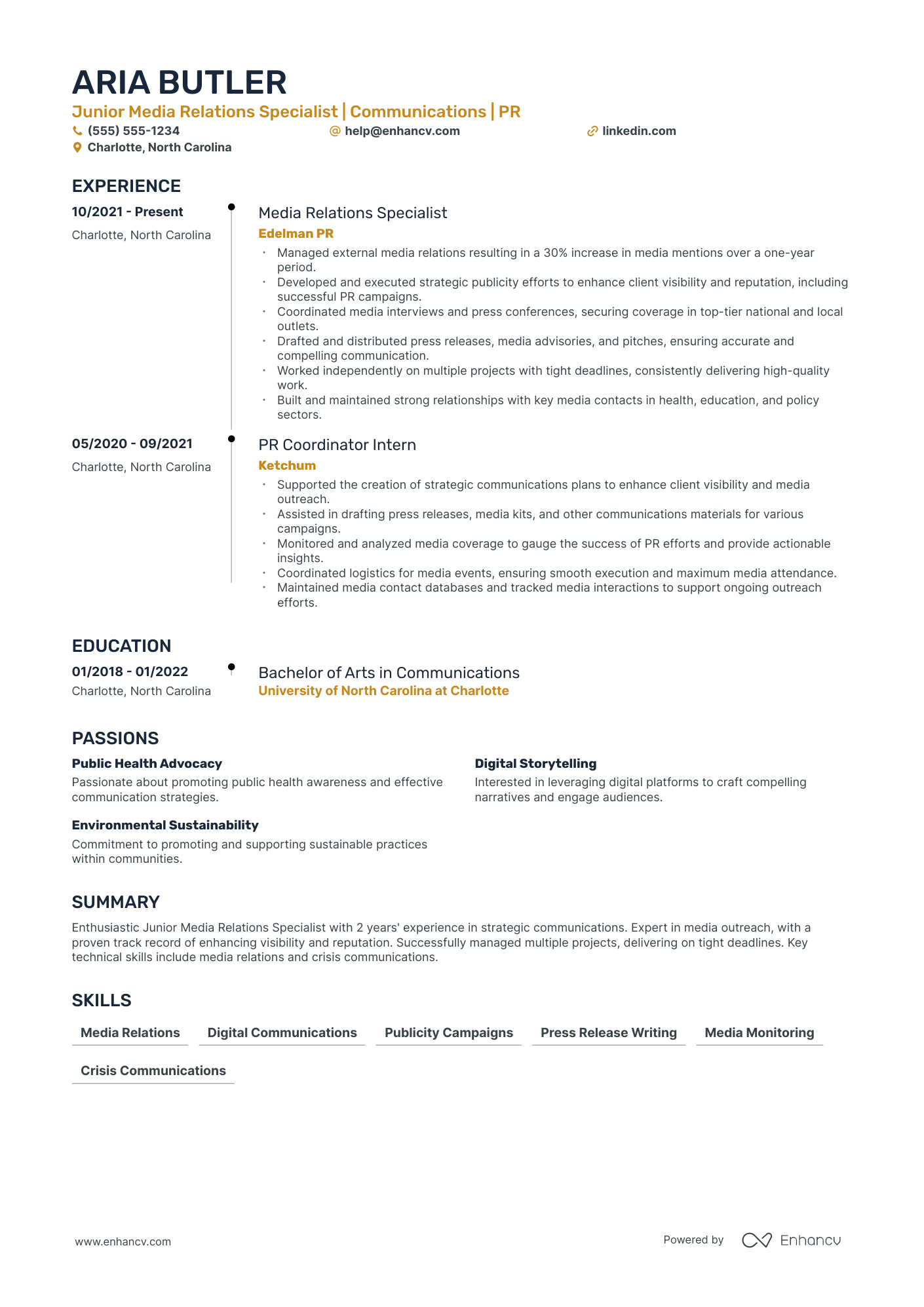 Public Relations Officer resume example