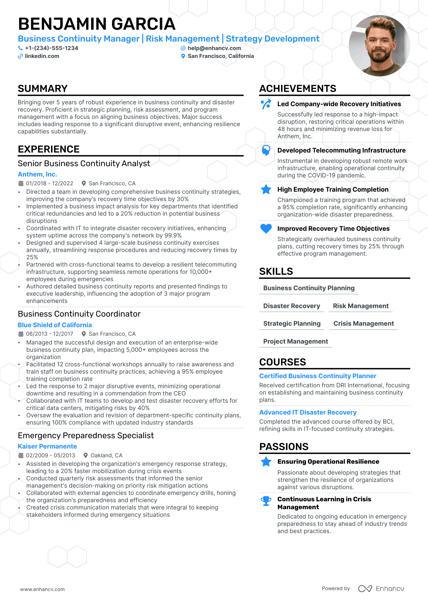 Business Continuity Manager resume example