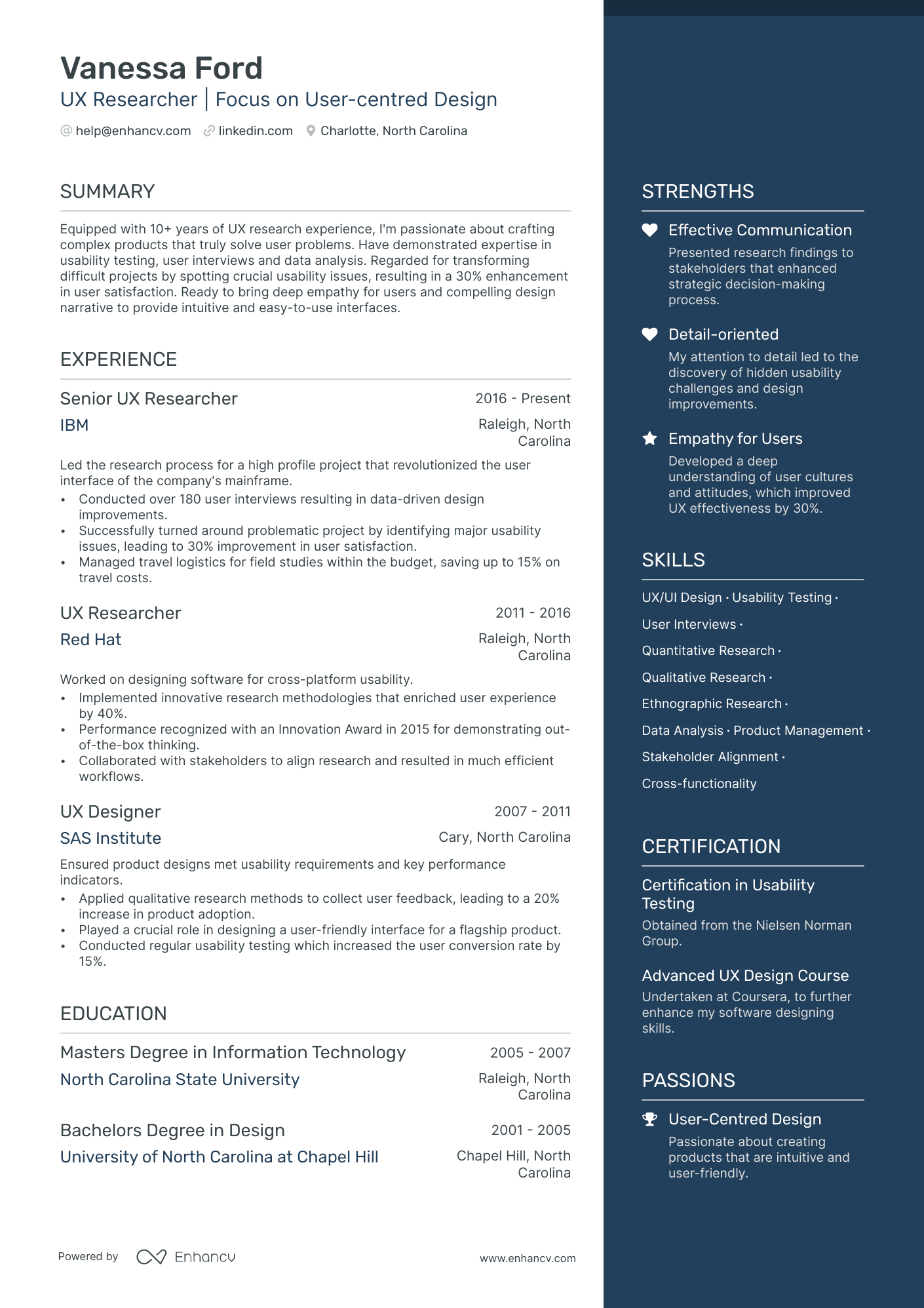 UX Researcher resume example