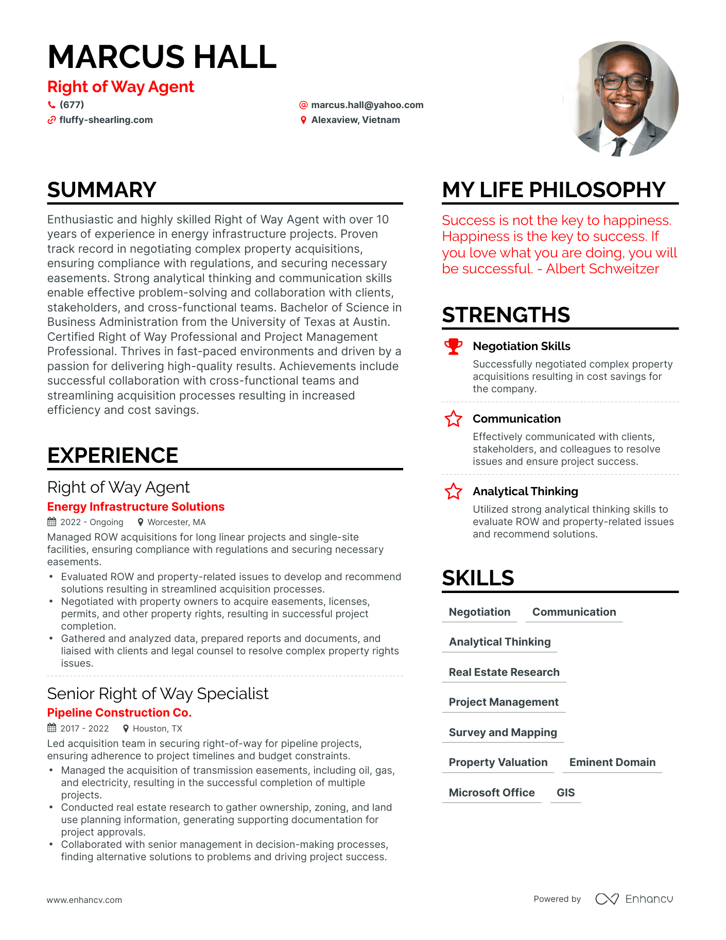 Right of Way Agent resume example