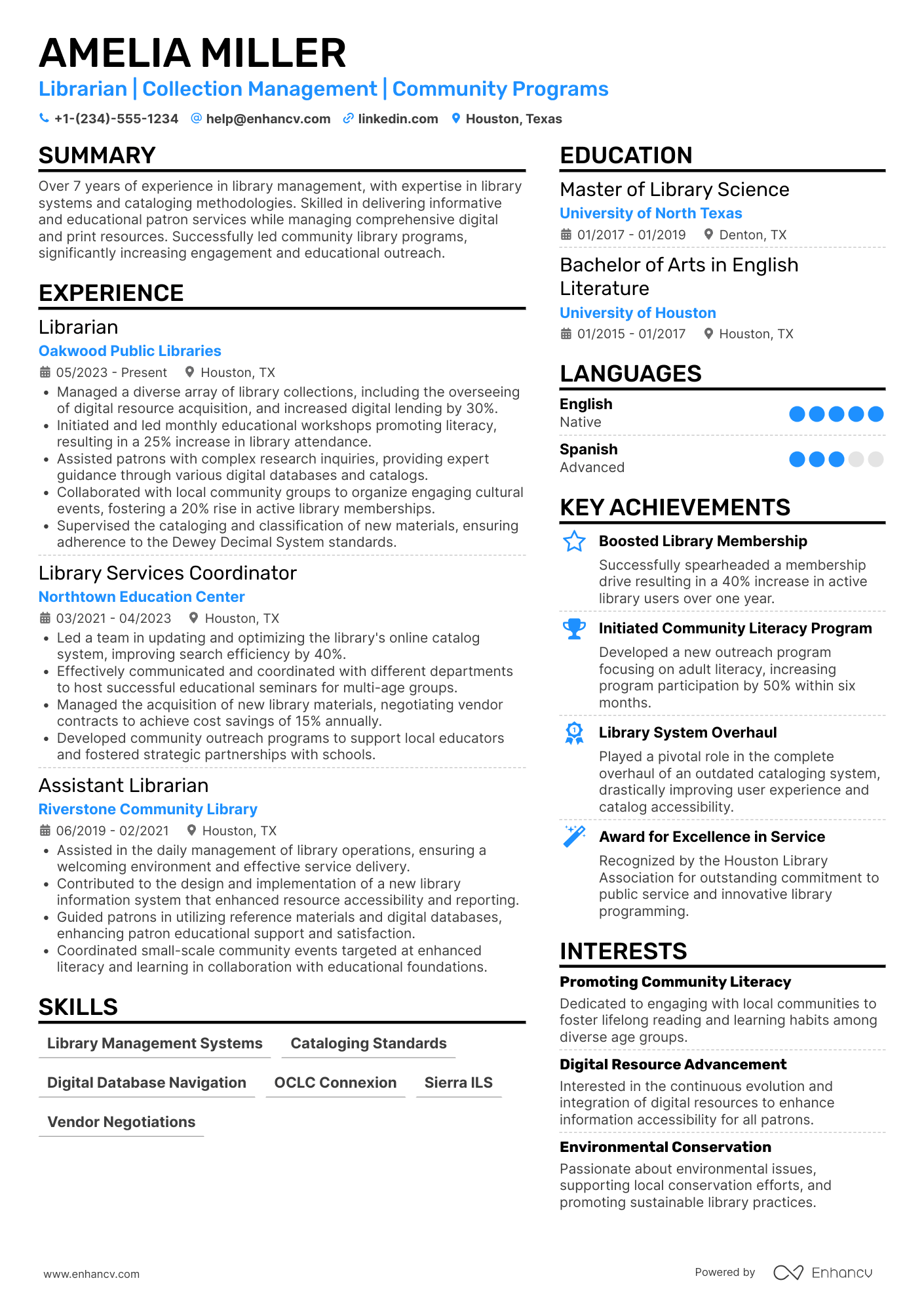 Librarian resume example
