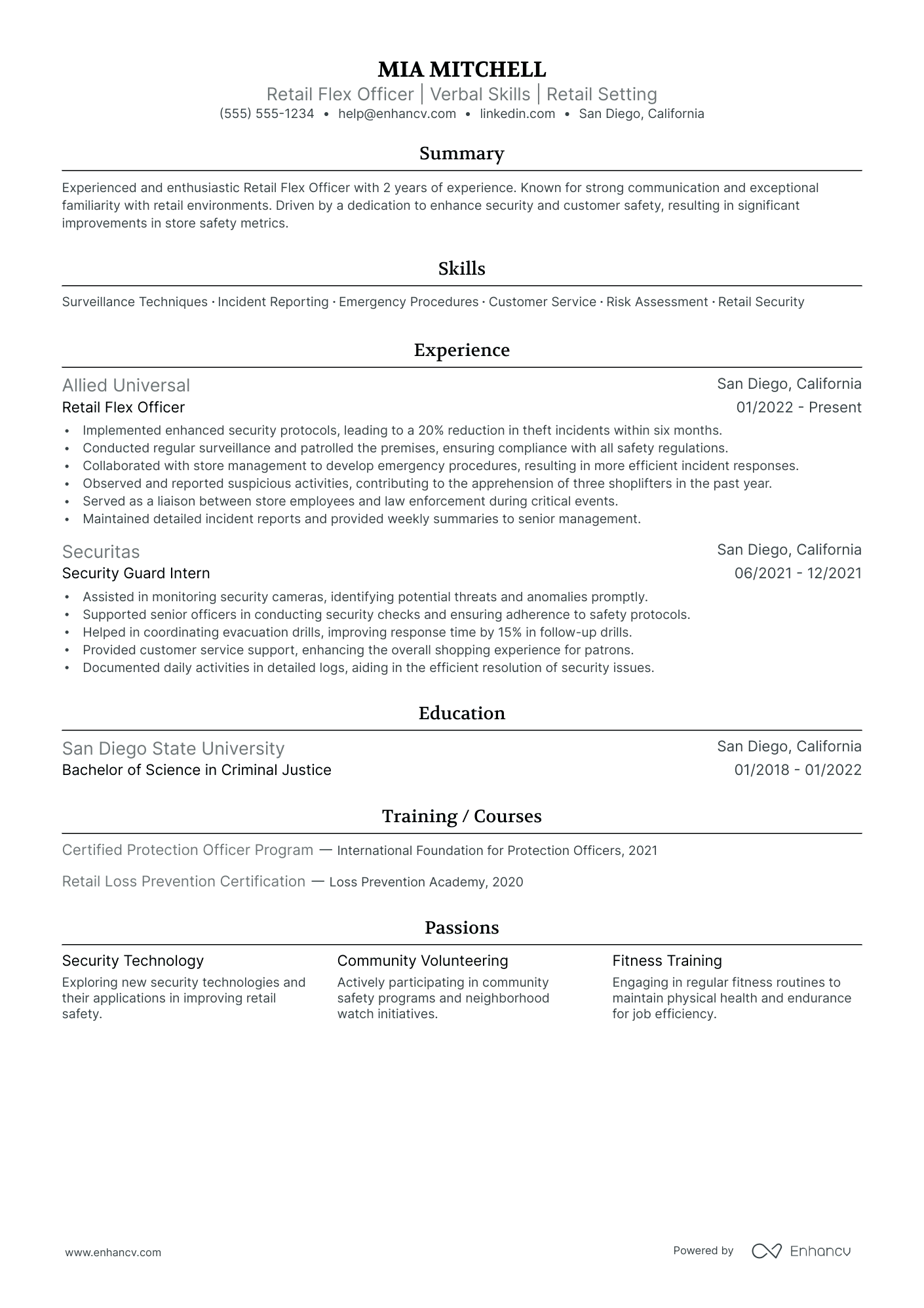 Retail Security Guard resume example