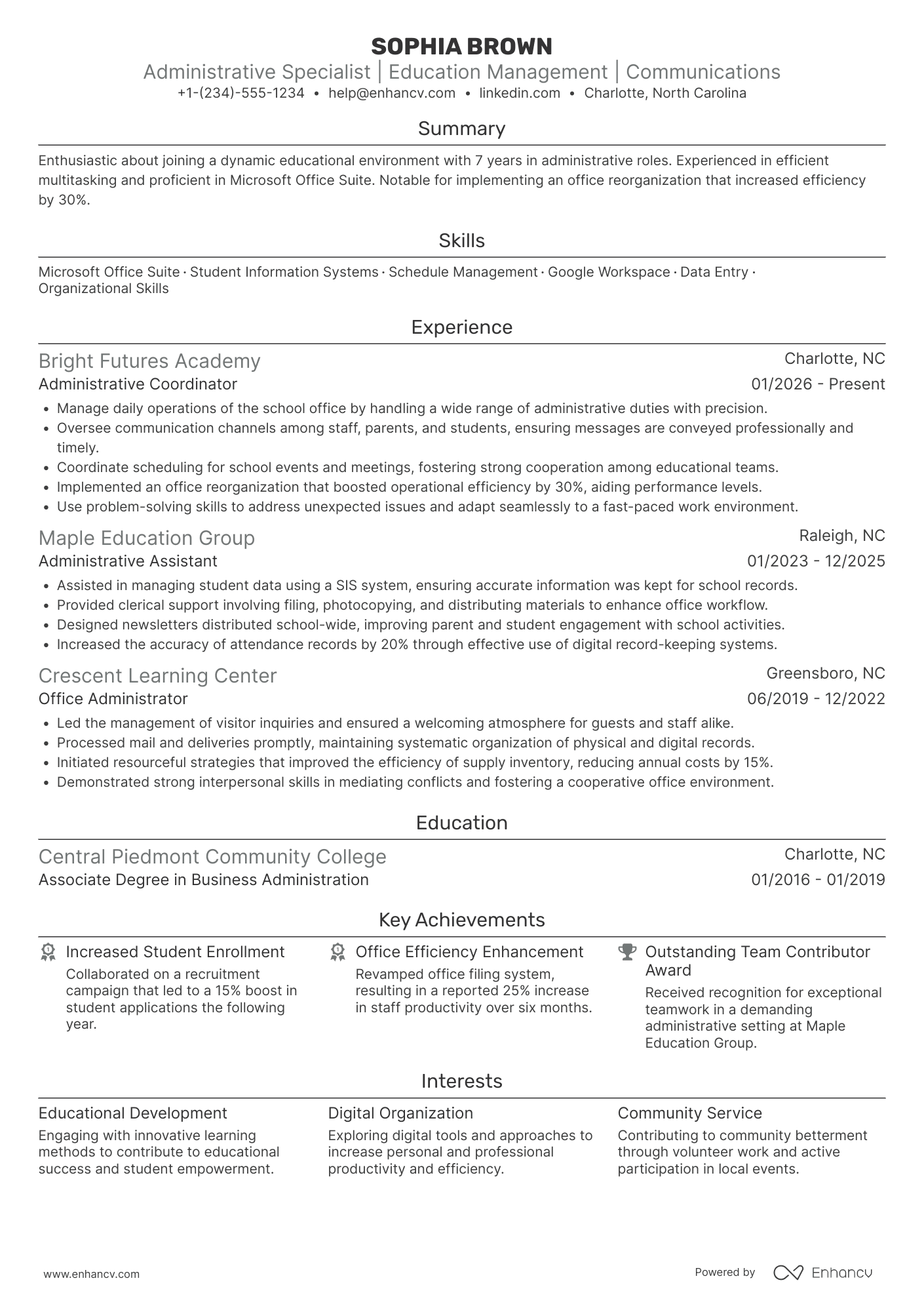 School Administrative Assistant resume example