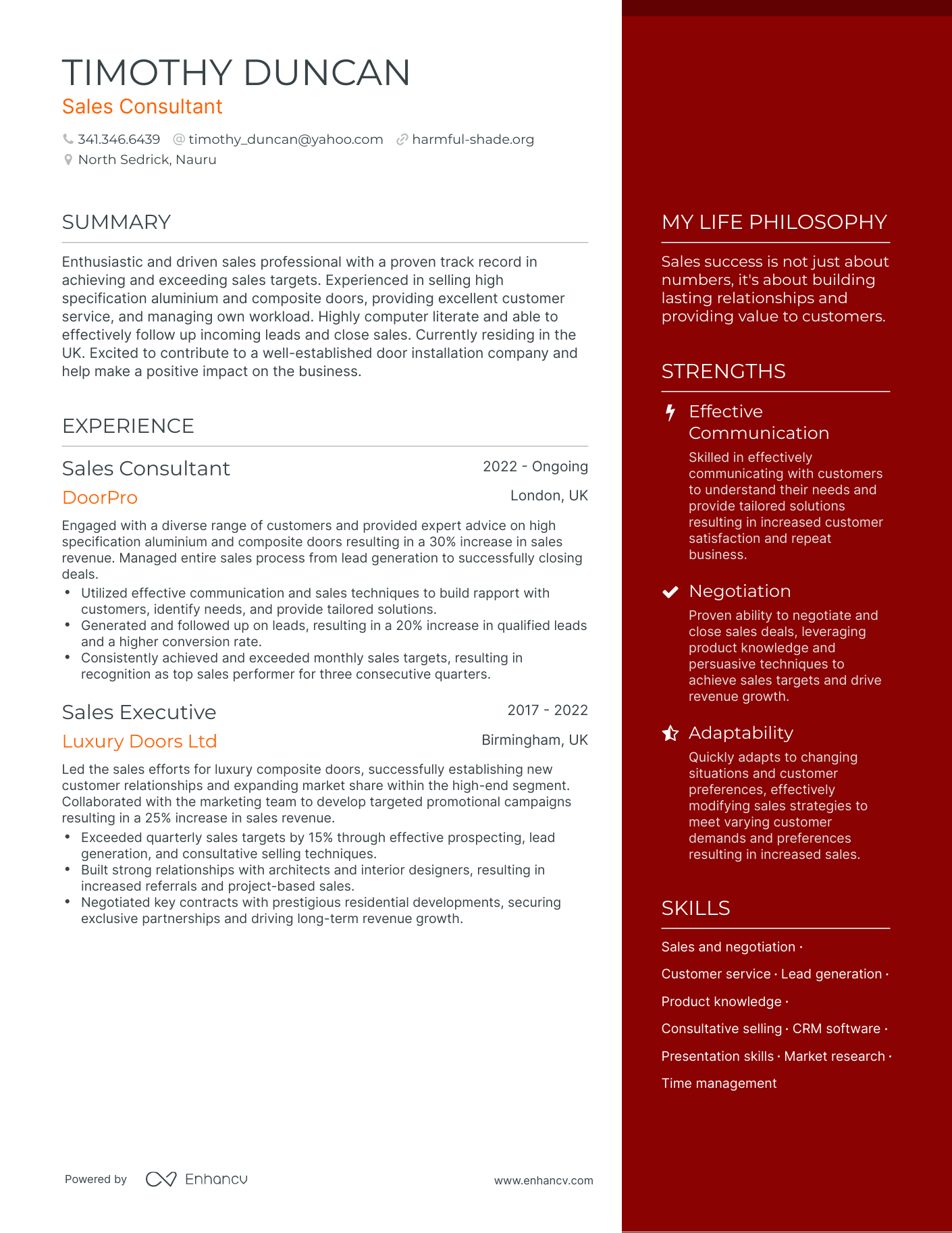 Sales Consultant resume example