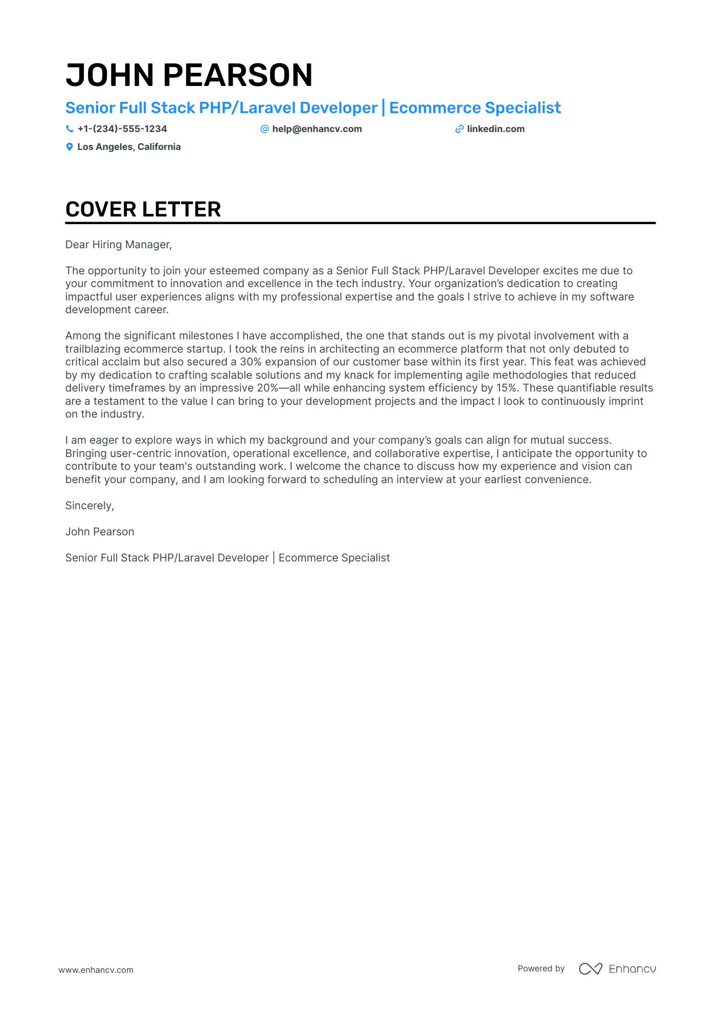 PhP Developer cover letter