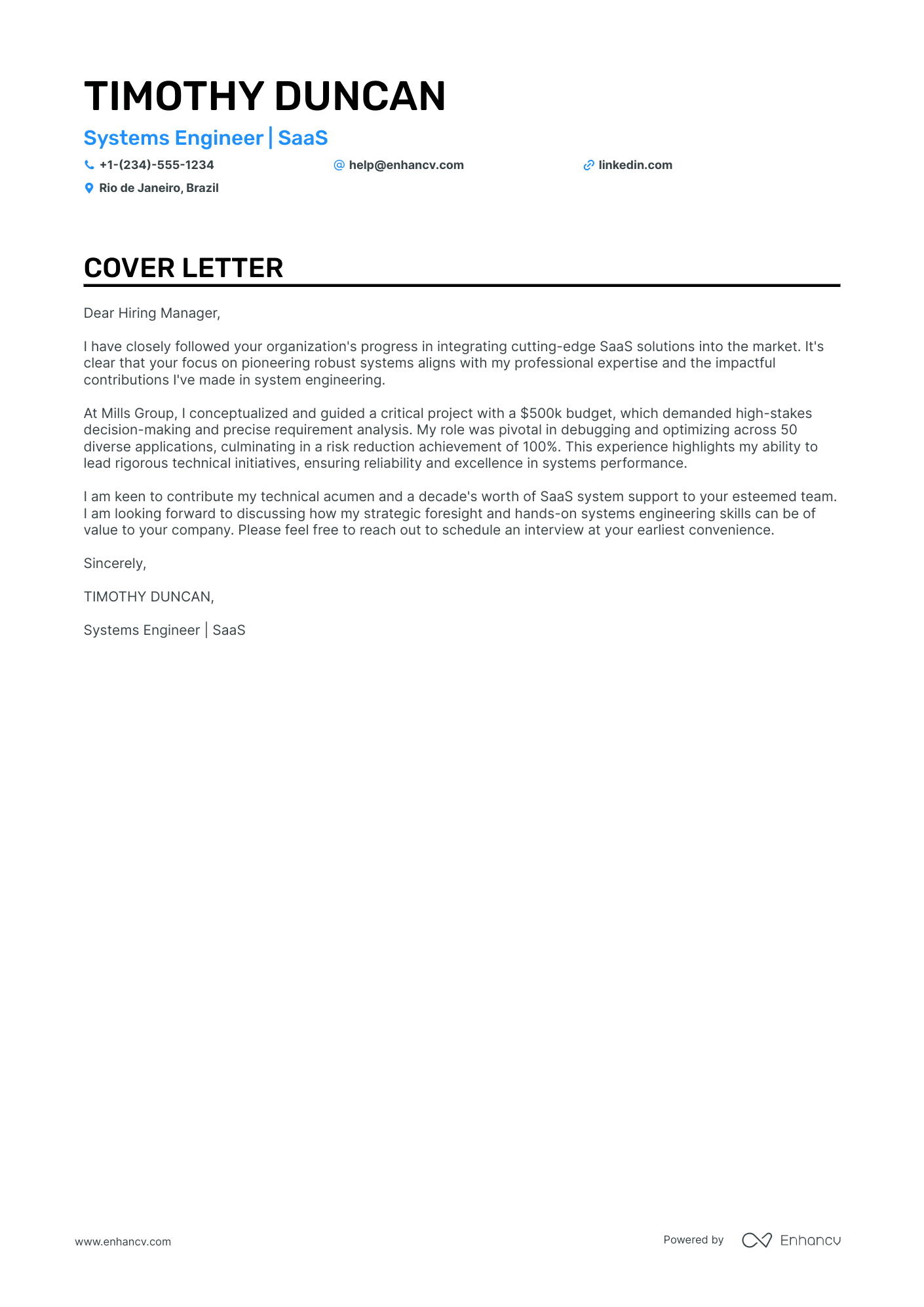 Systems Engineer cover letter