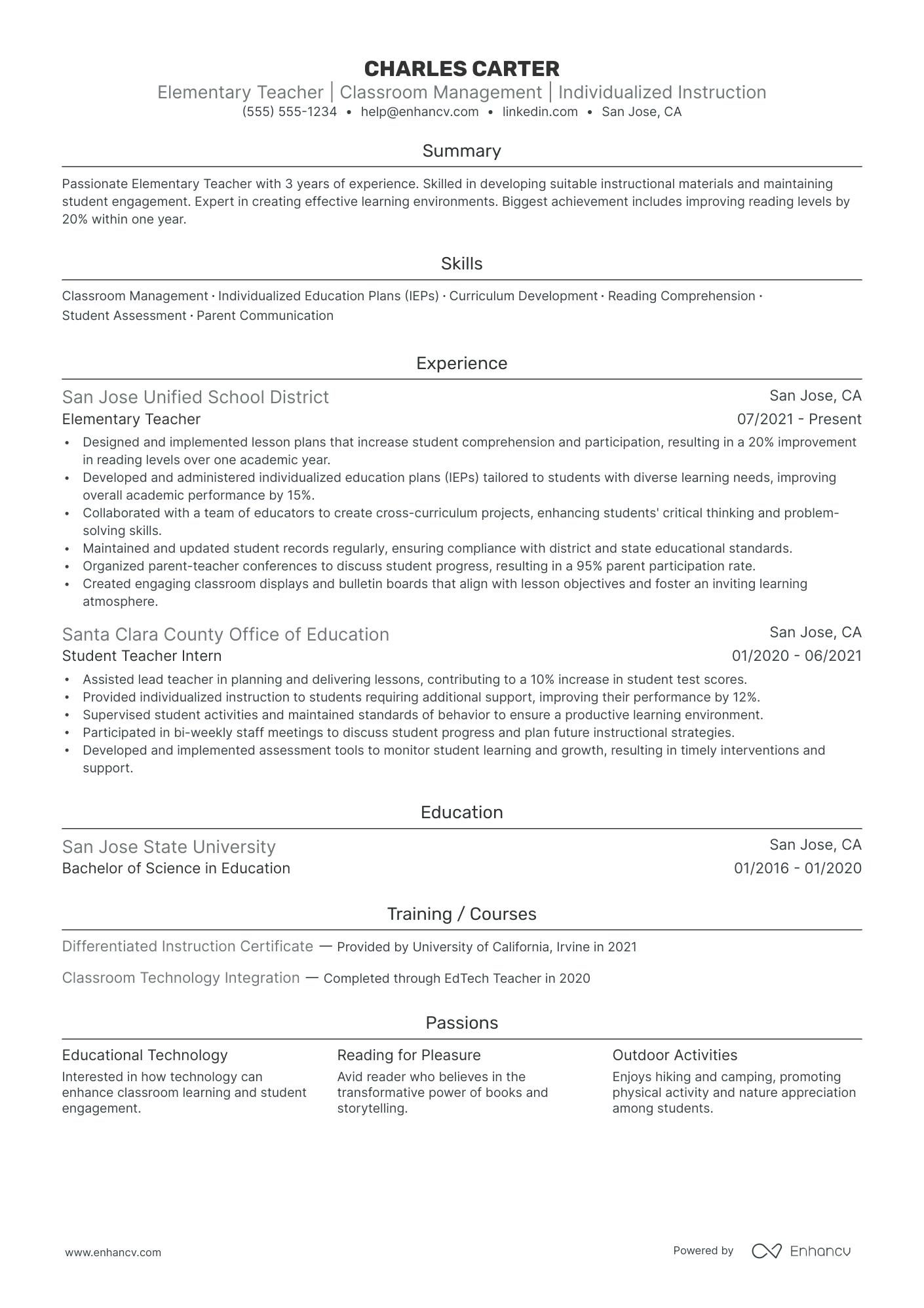 Elementary Teacher resume example