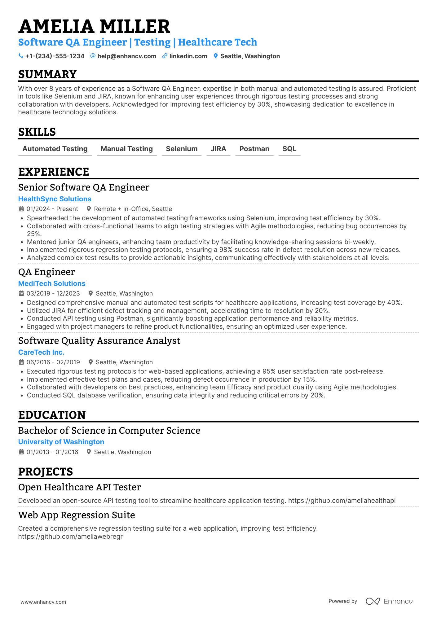 Software QA Engineer resume example