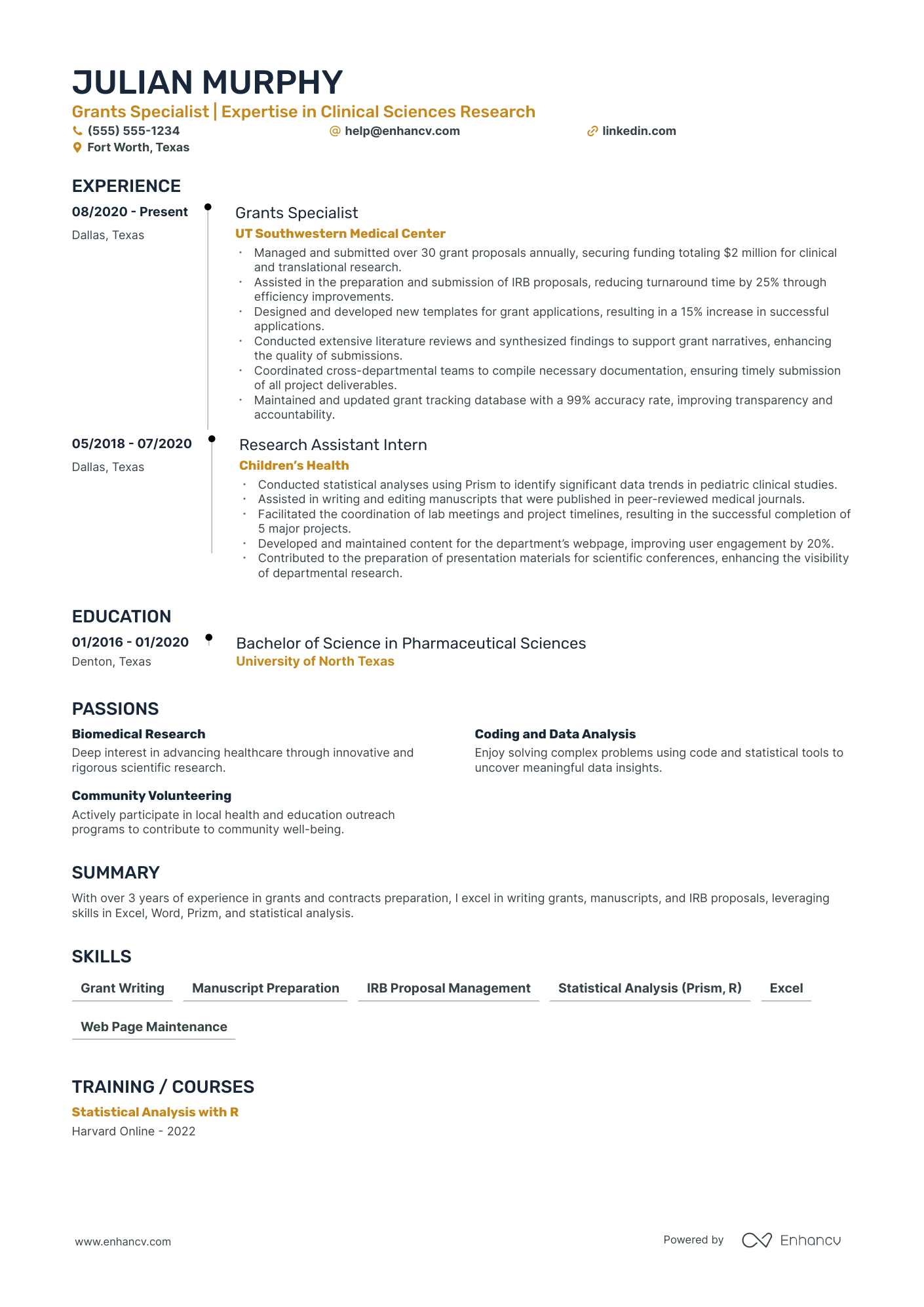 Grant Writer resume example