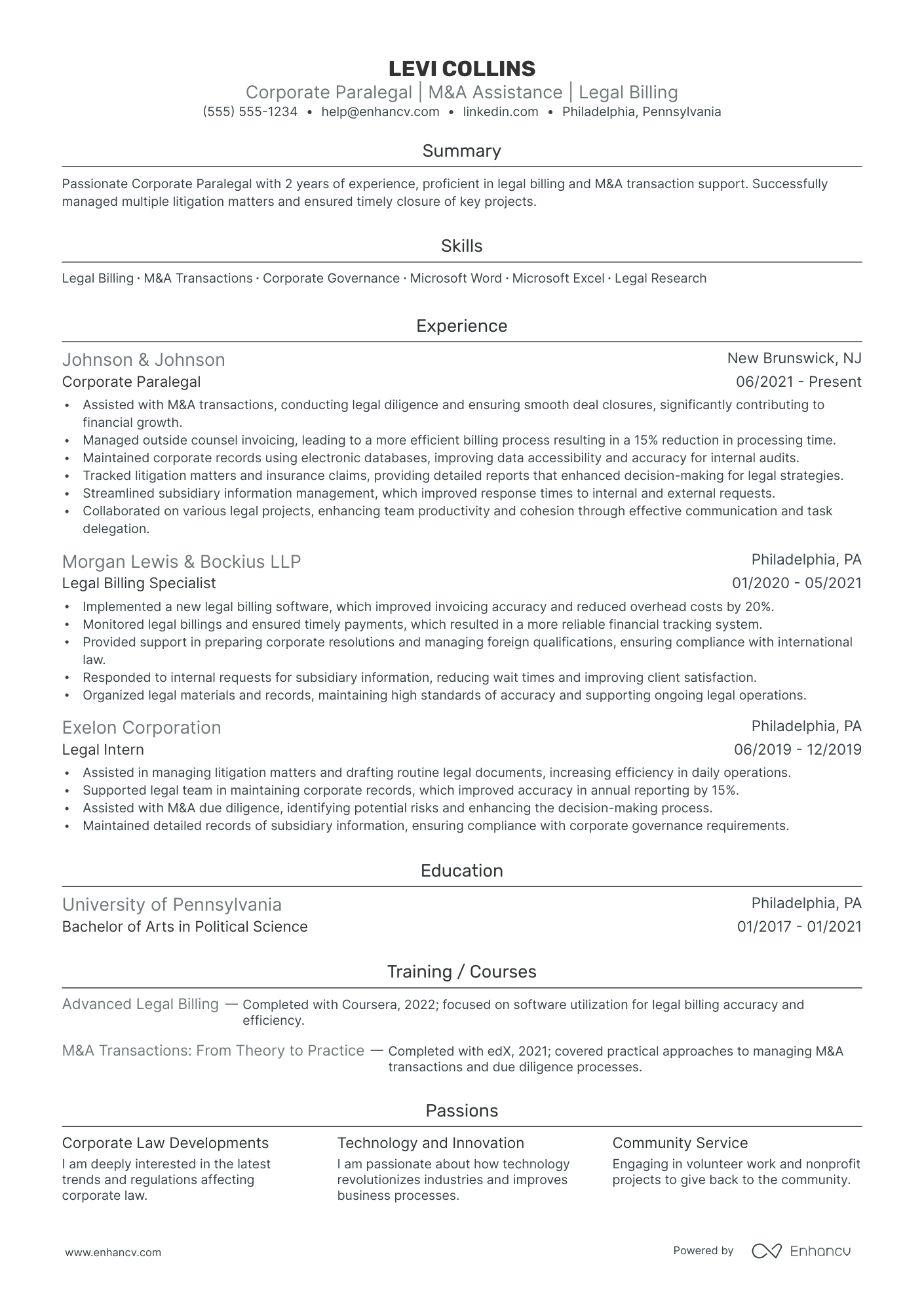 Corporate Paralegal resume example