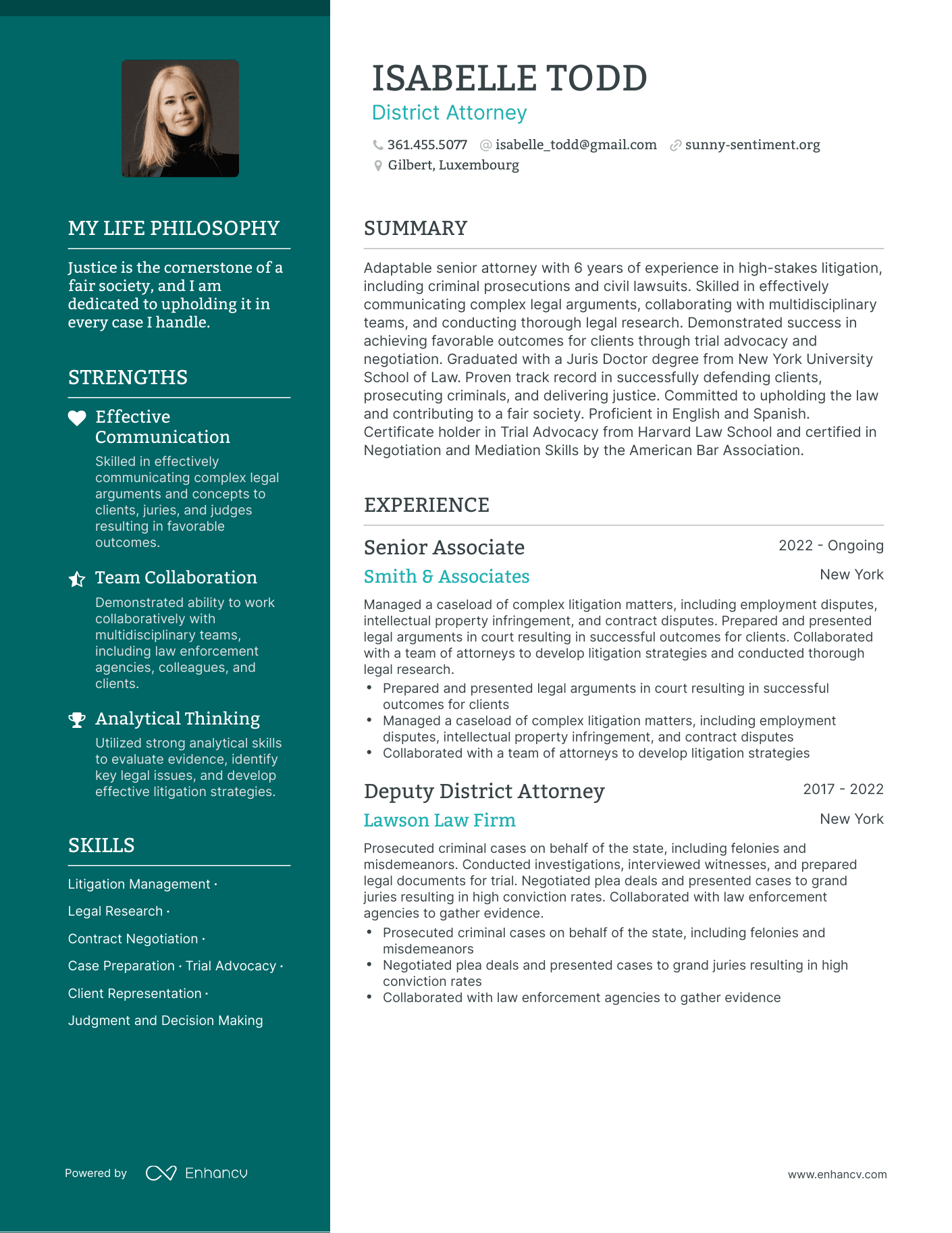 District Attorney resume example