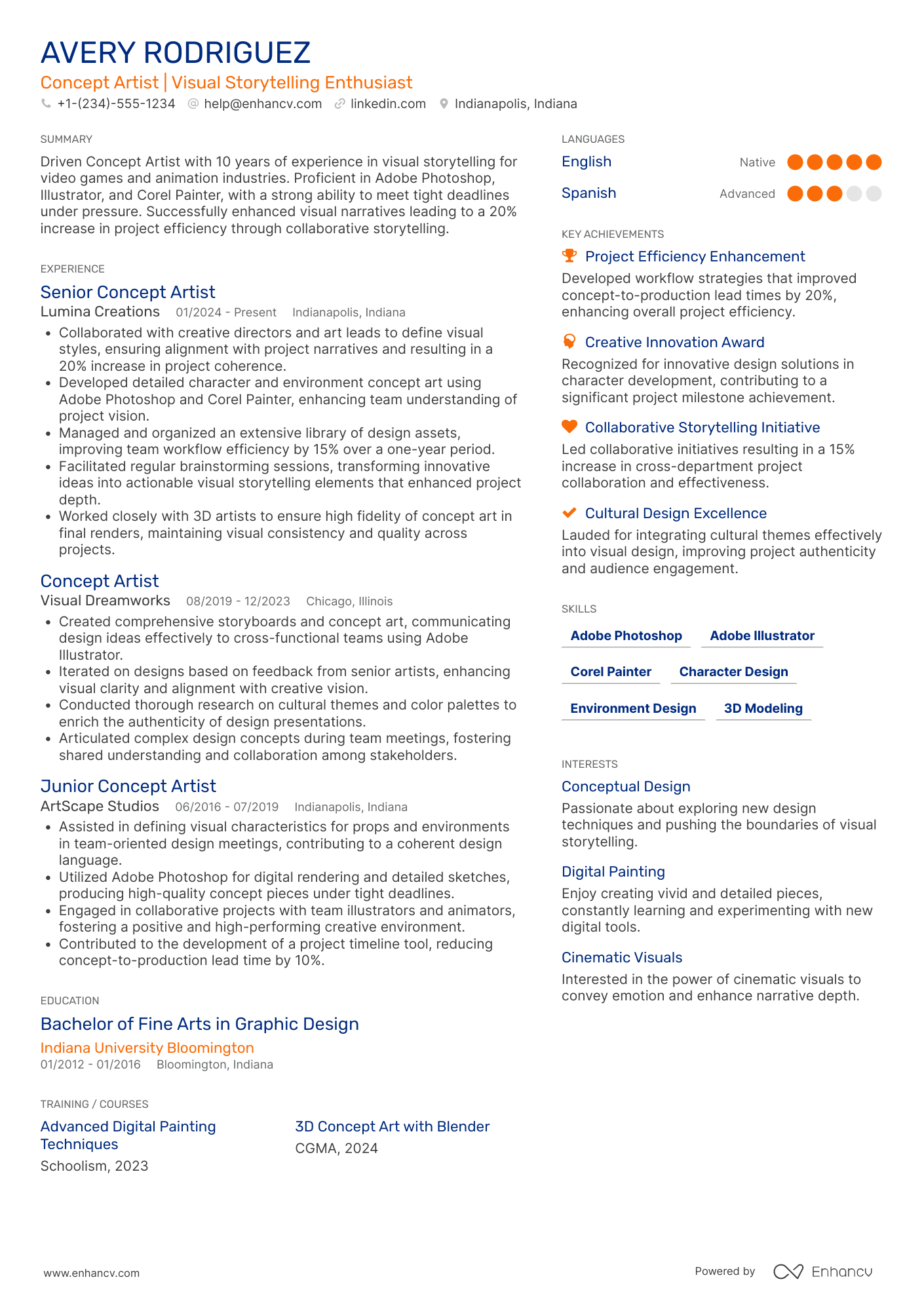 Concept Art resume example