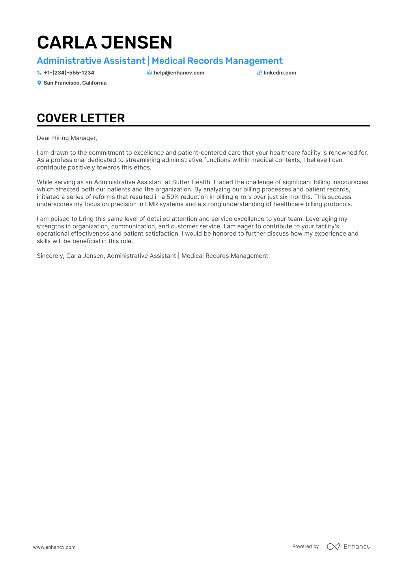 Medical Office Administrator cover letter