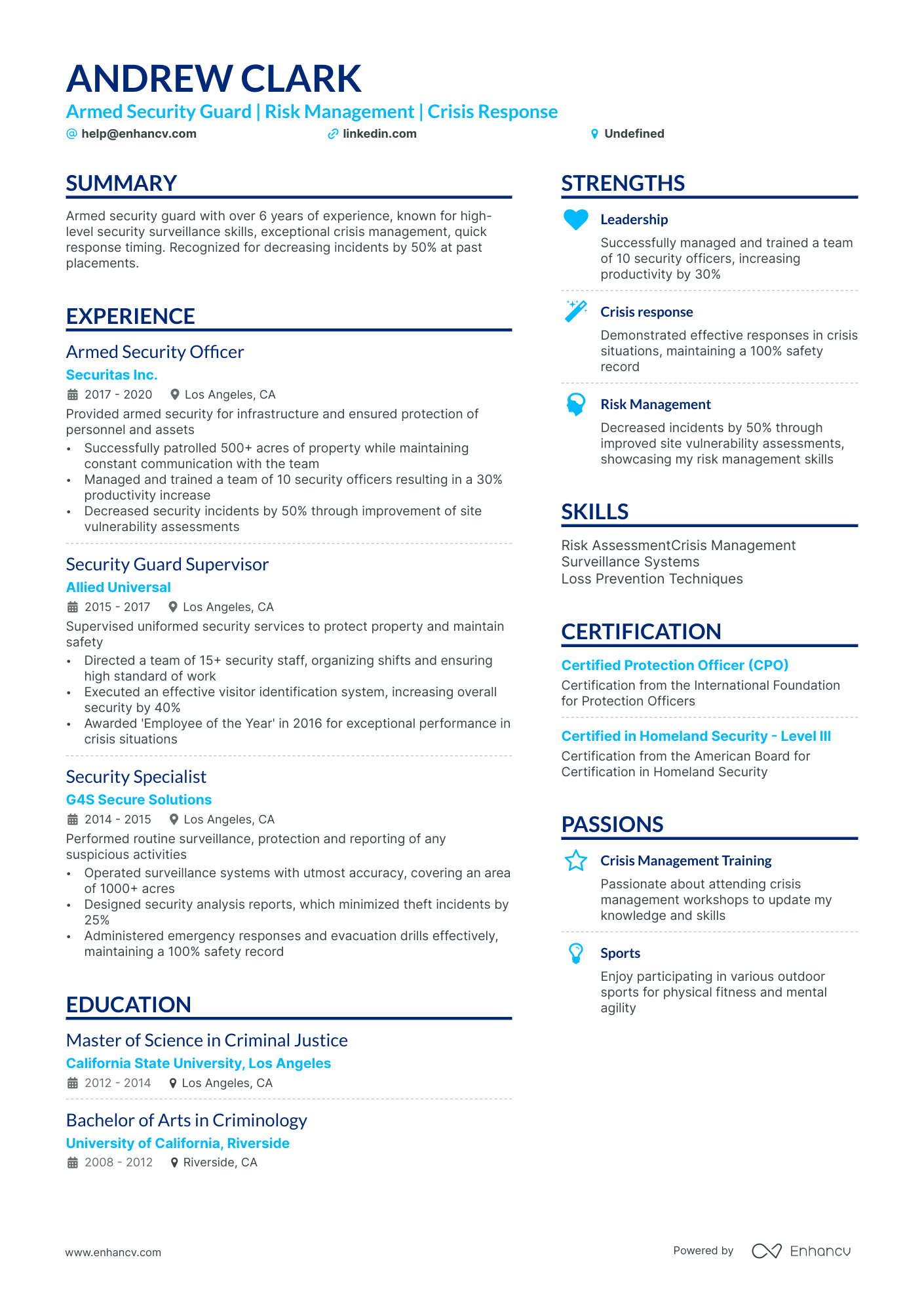 Armed Security Guard resume example