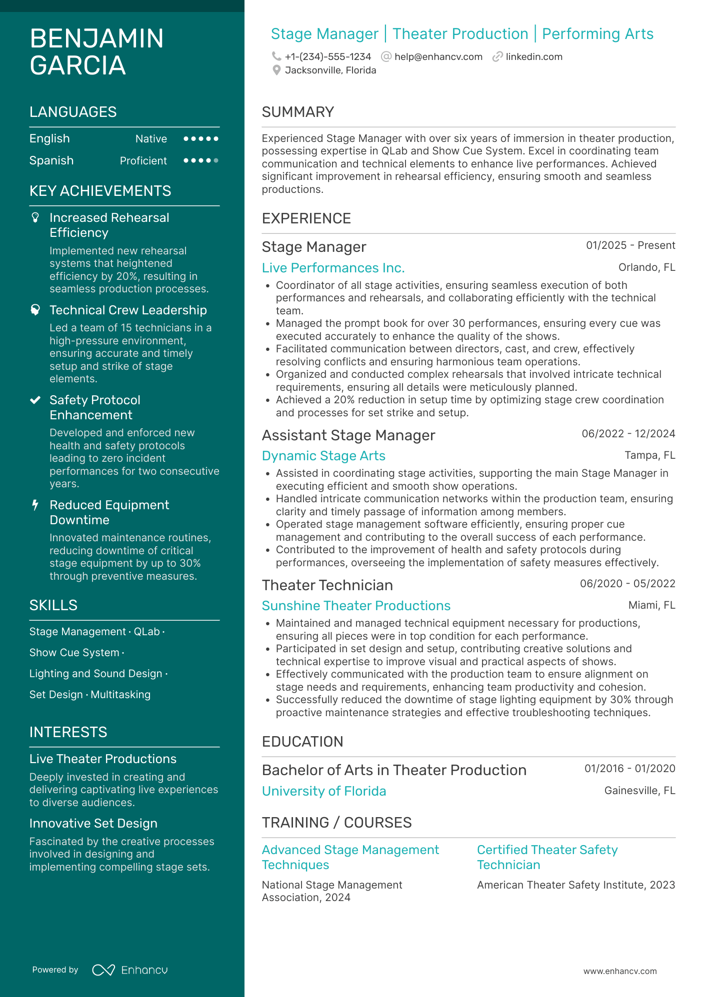 Stage Manager resume example