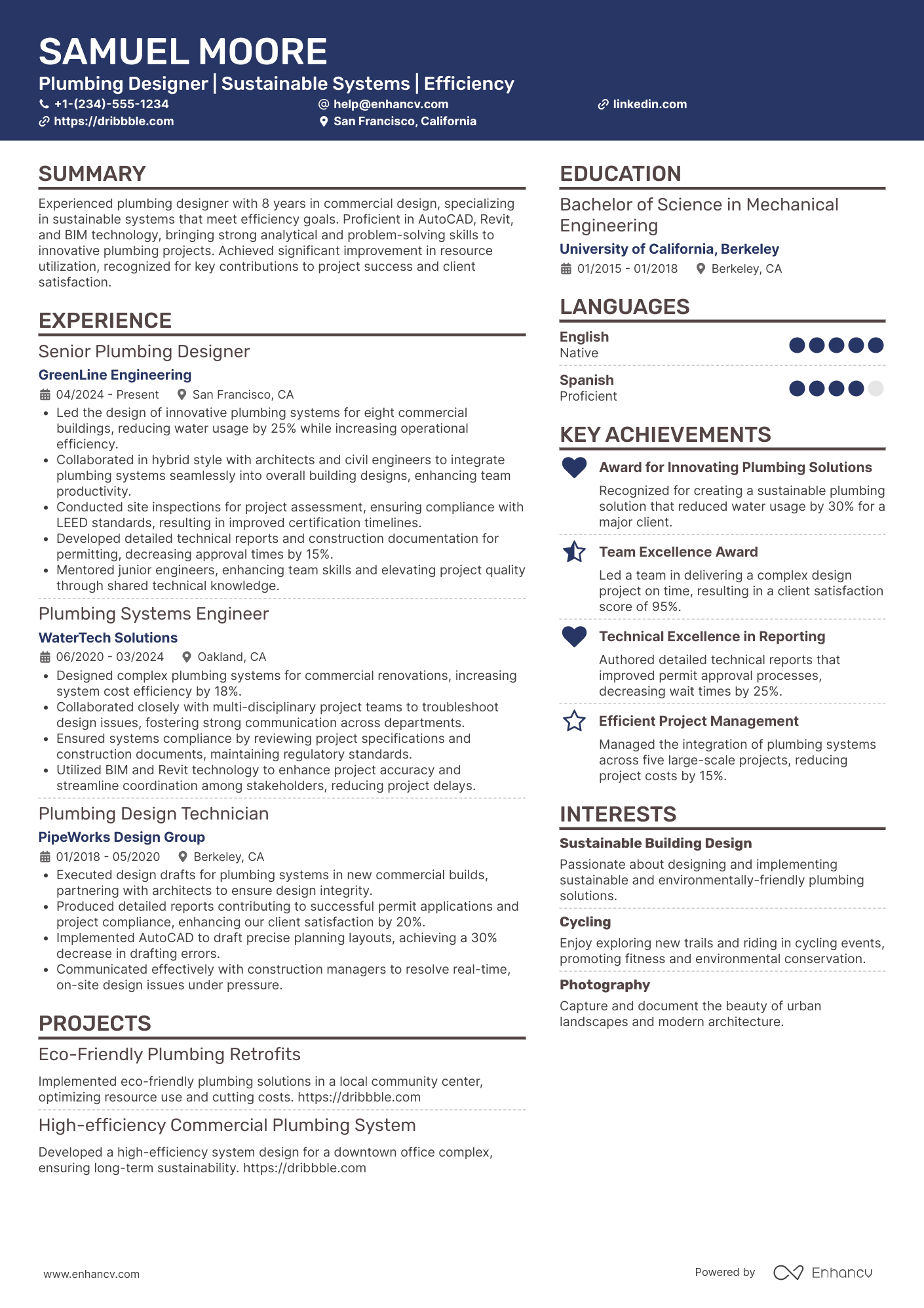 Plumbing Designer resume example