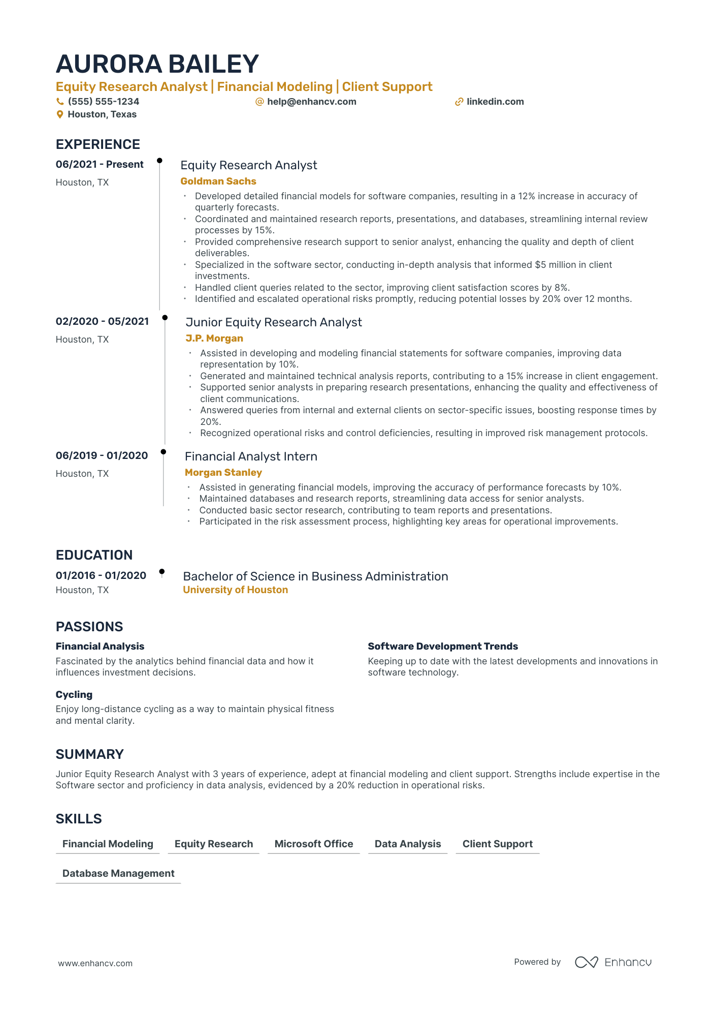 Equity Research resume example