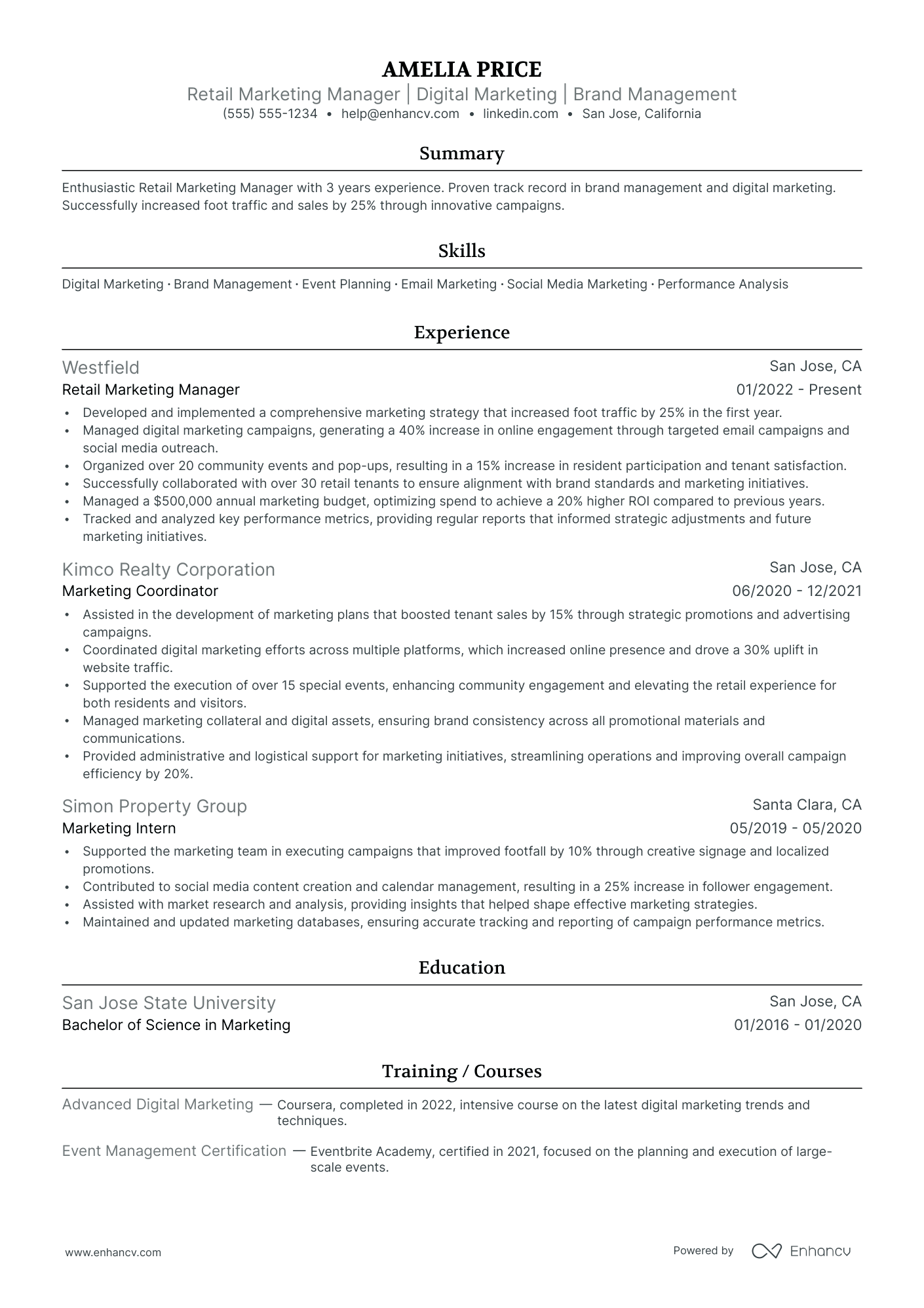 Senior Retail Manager resume example