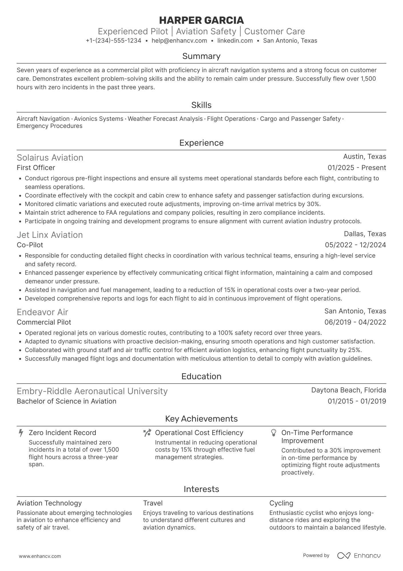 Pilot resume example