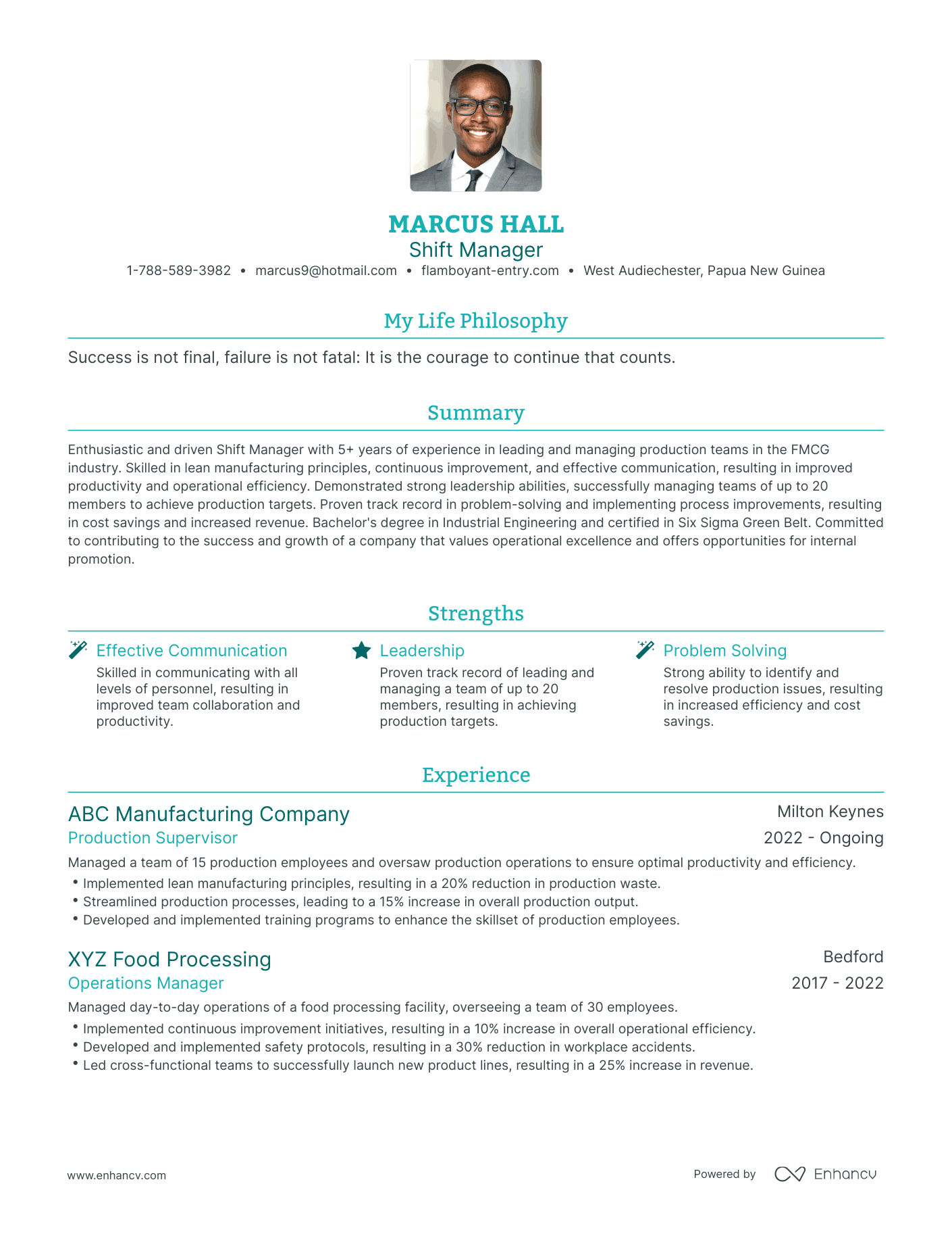 Modern Shift Manager Resume Example