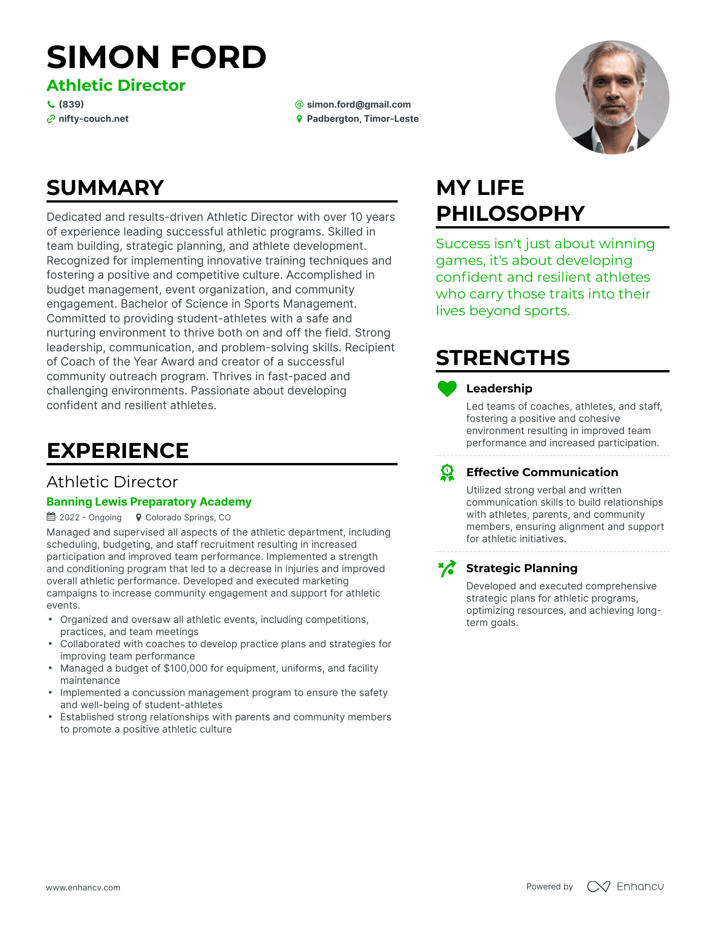 Modern Athletic Director Resume Example