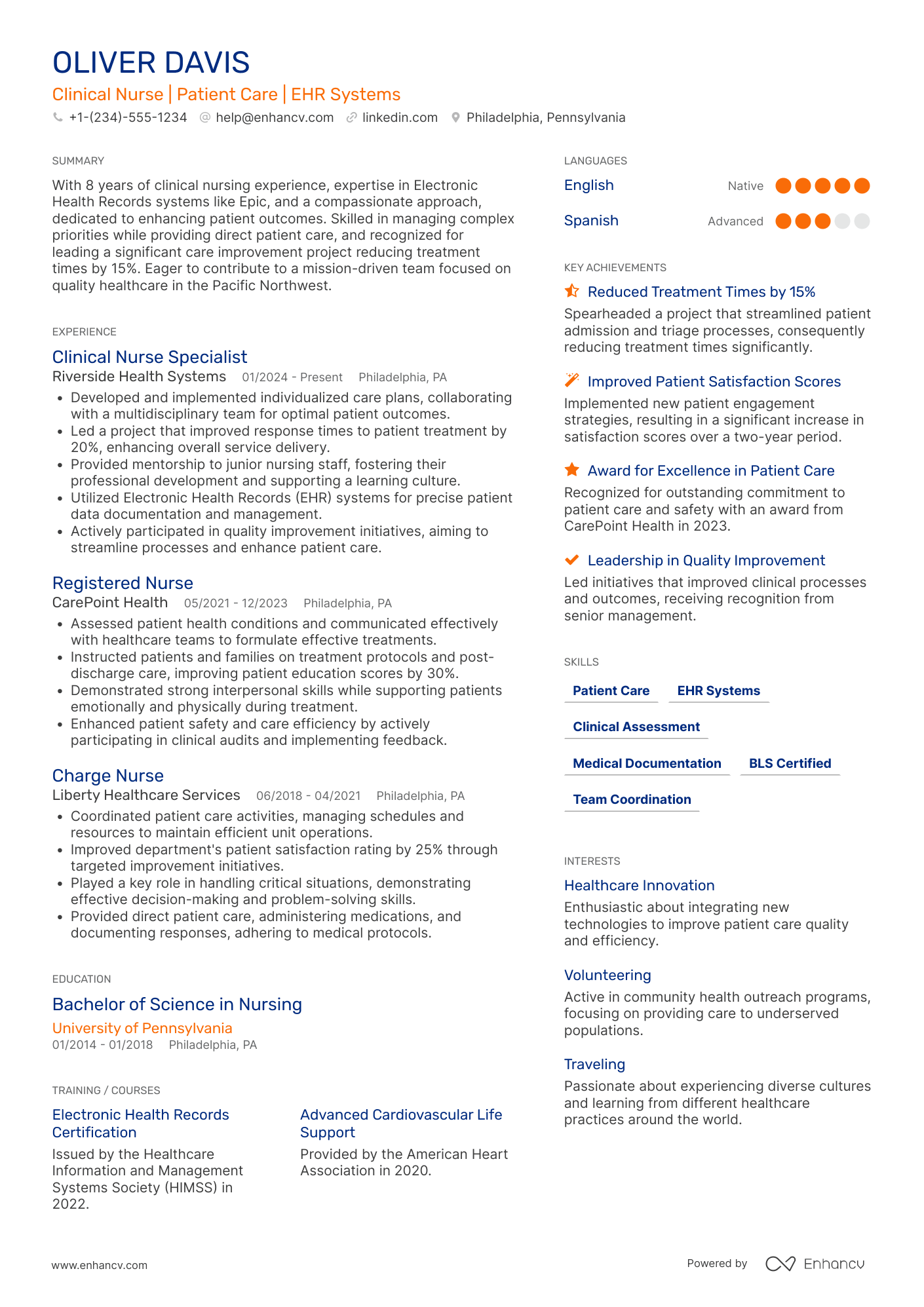 Clinical Nurse resume example